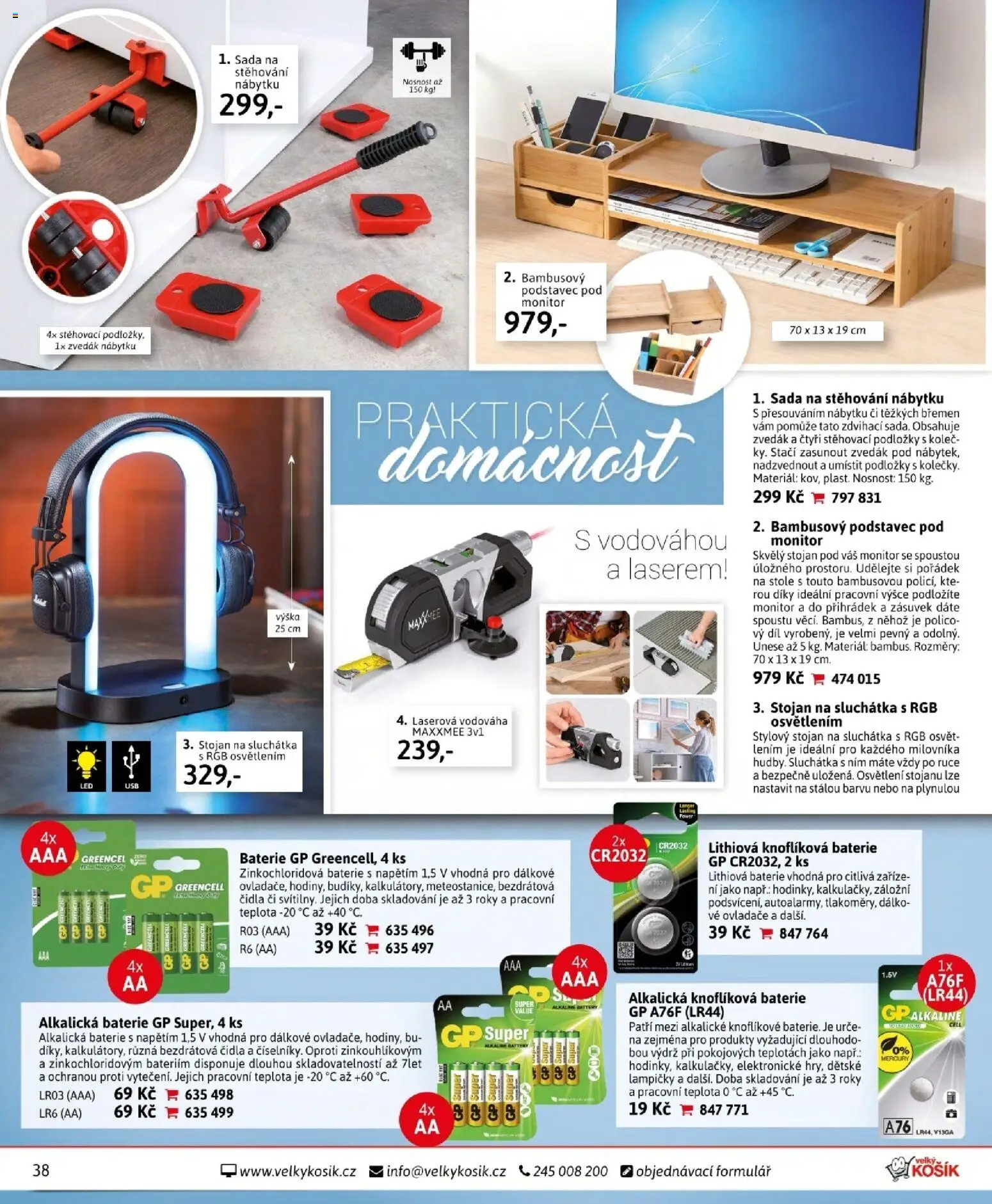 Velký Košík katalog leden 2026 od 01.01.2026 | Strana: 38 | Produkty: Monitor, Sada na stěhování nábytku, Baterie, Lampičky