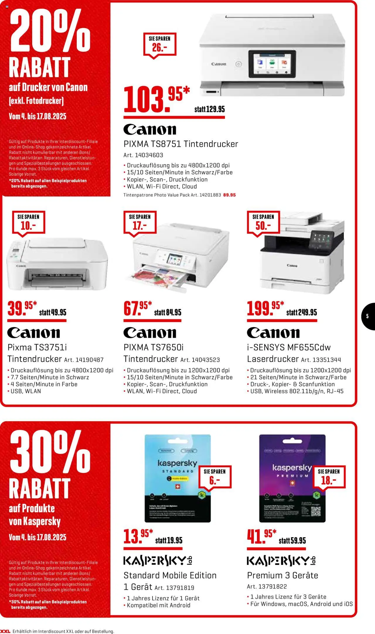 Interdiscount Aktionen ab 04.08.2025 | Seite: 5 | Produkte: Laserdrucker, Drucker, Fotodrucker