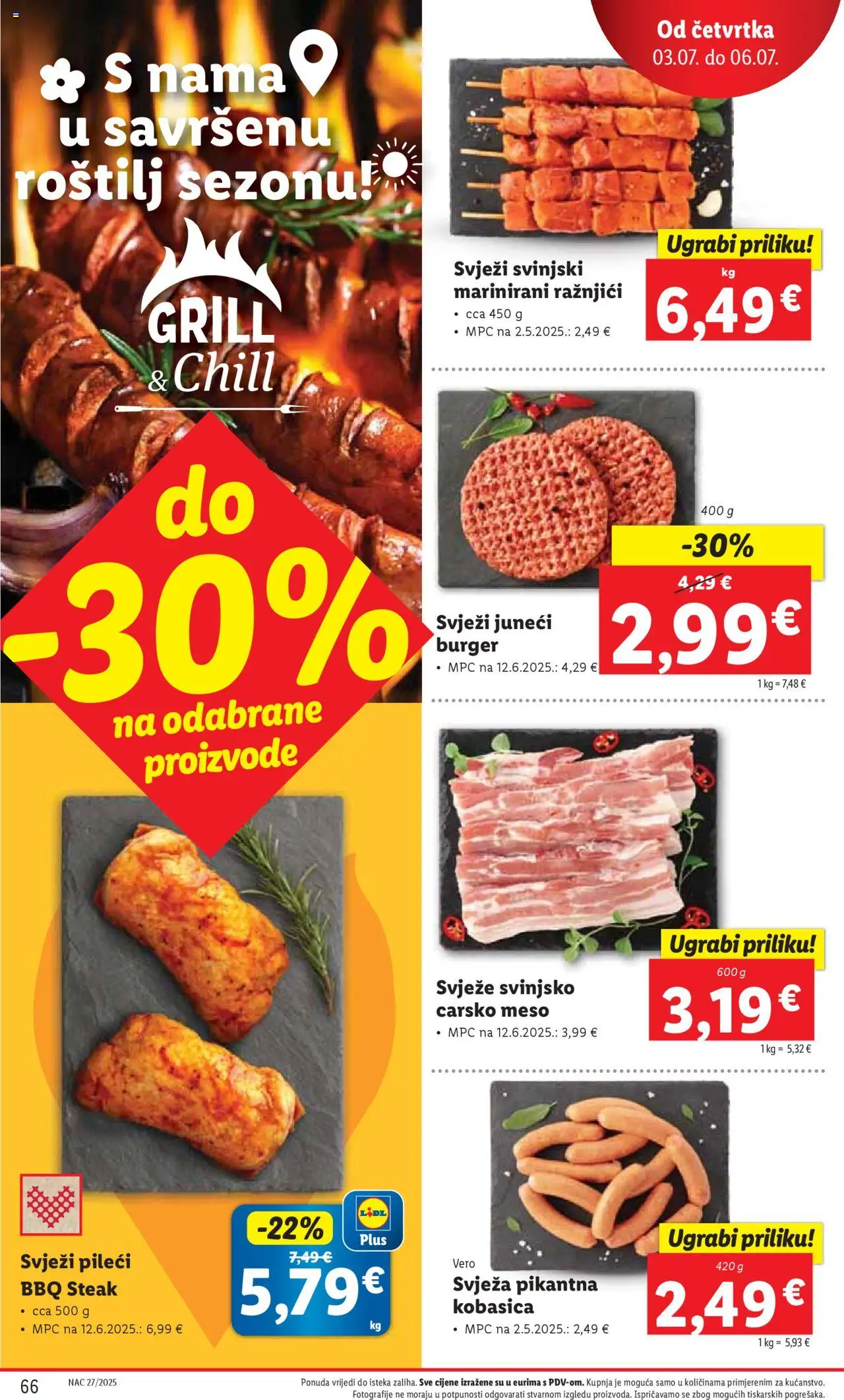 Lidl katalog | vrijedi od 30.06.2025 | Stranica: 66 | Proizvodi: Roštilj, Carsko meso, Meso, Kobasica