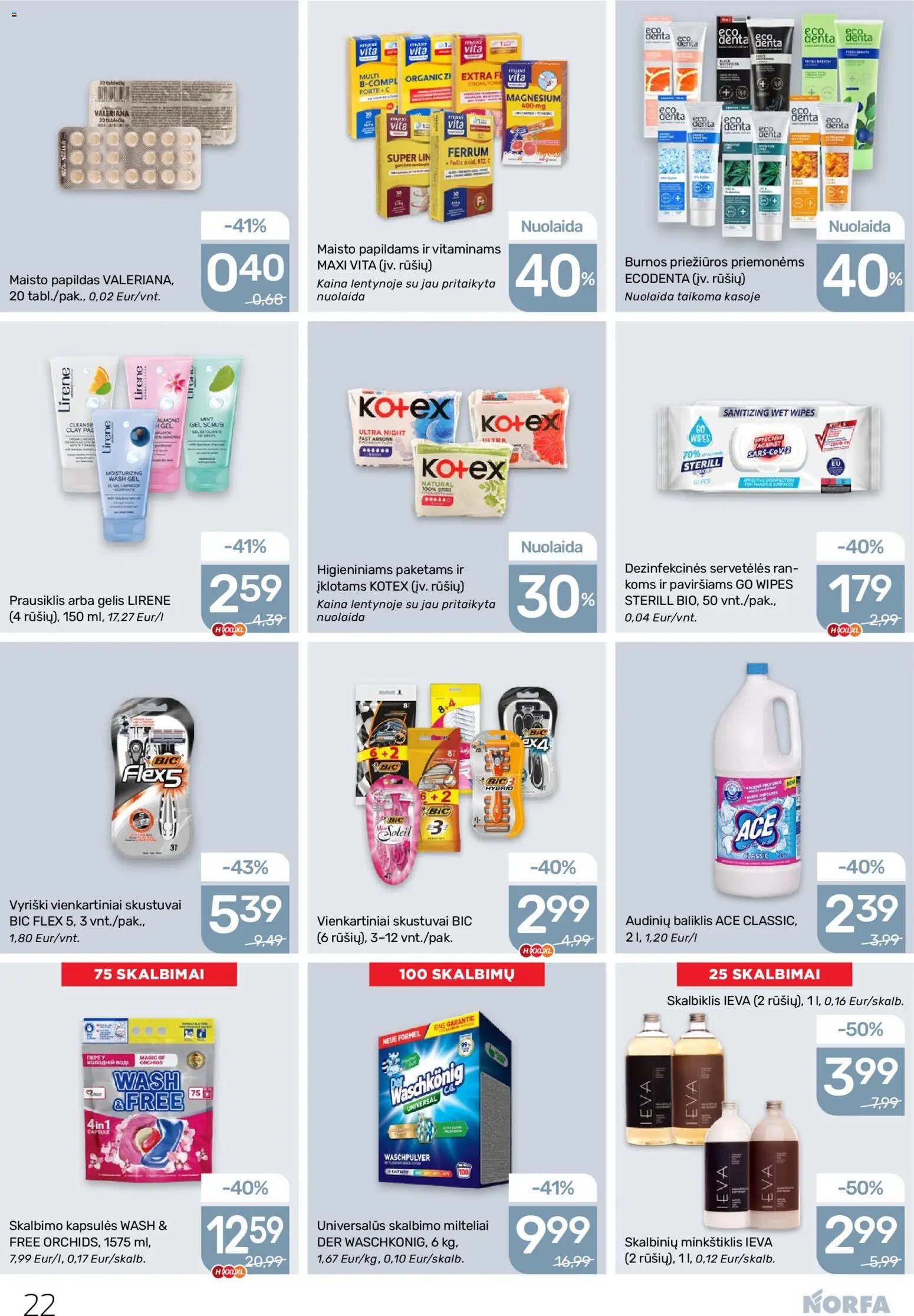 NORFA akcijos nuo 19.03.2026 | Puslapis: 22 | Prekių: Skalbimo milteliai, Prausiklis