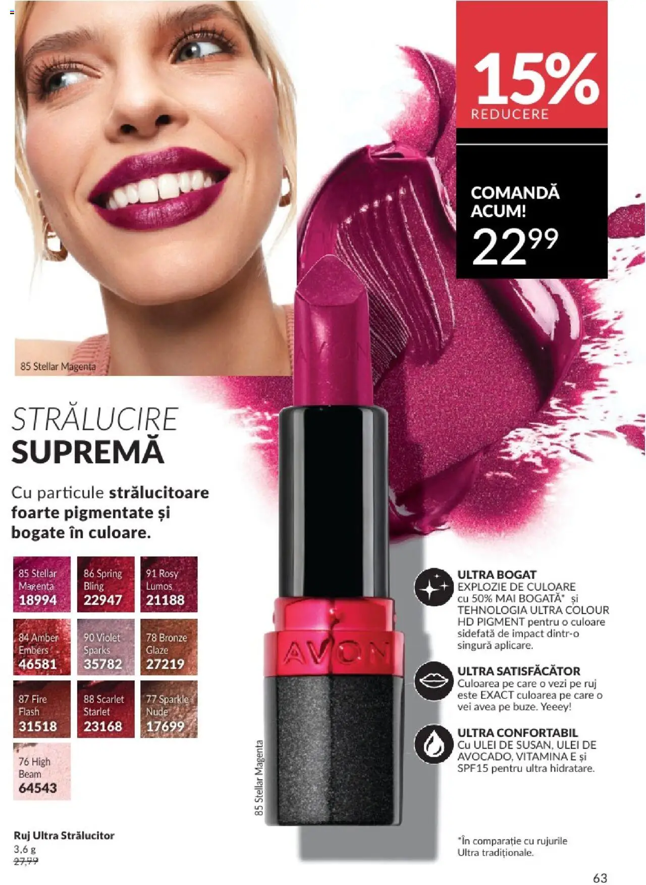Catalog Avon - 08 2025 – valabil de la 01.08.2025 | Pagină: 63 | Produse: Ruj, Peluş Köpek Yatağı, Ulei