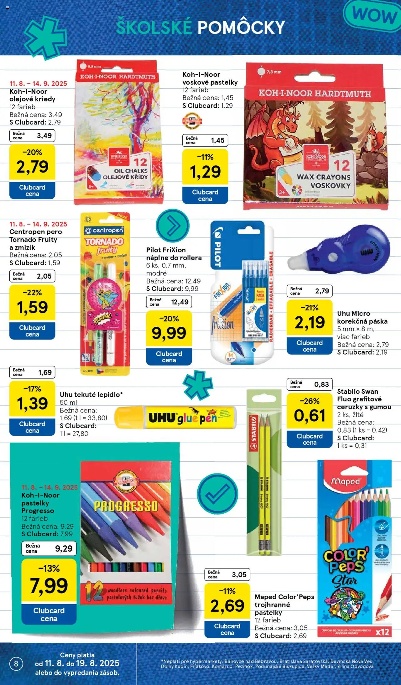 Tesco všetko pre vášho školáka │ platný od 11.08.2025 | Strana: 8 | Produkty: Pero, Pastelky