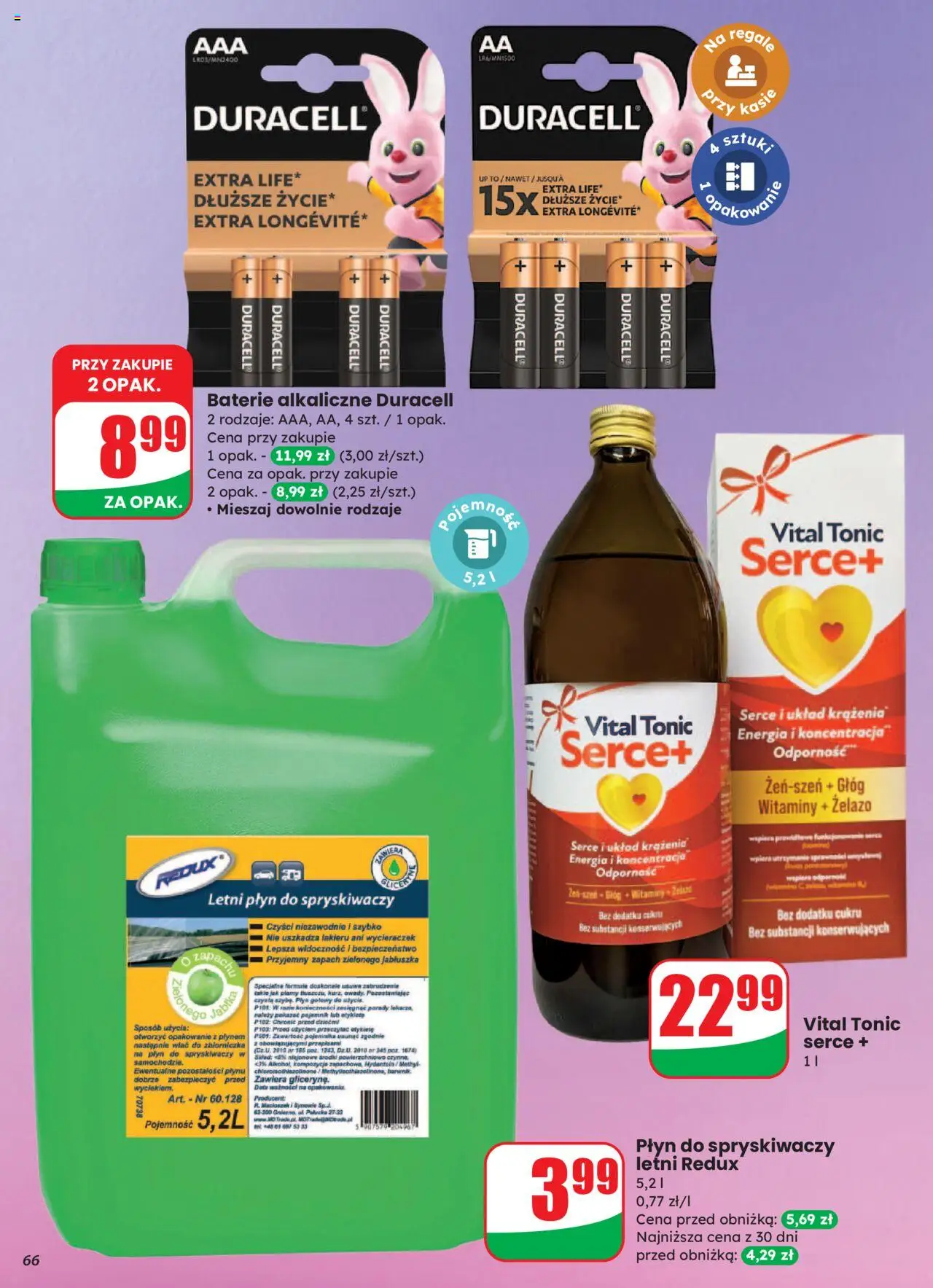 Dino Gazetka od 06.08.2025 | Strona: 66 | Produkty: Płyn do spryskiwaczy letni, Baterie, Płyn do spryskiwaczy, Zapach