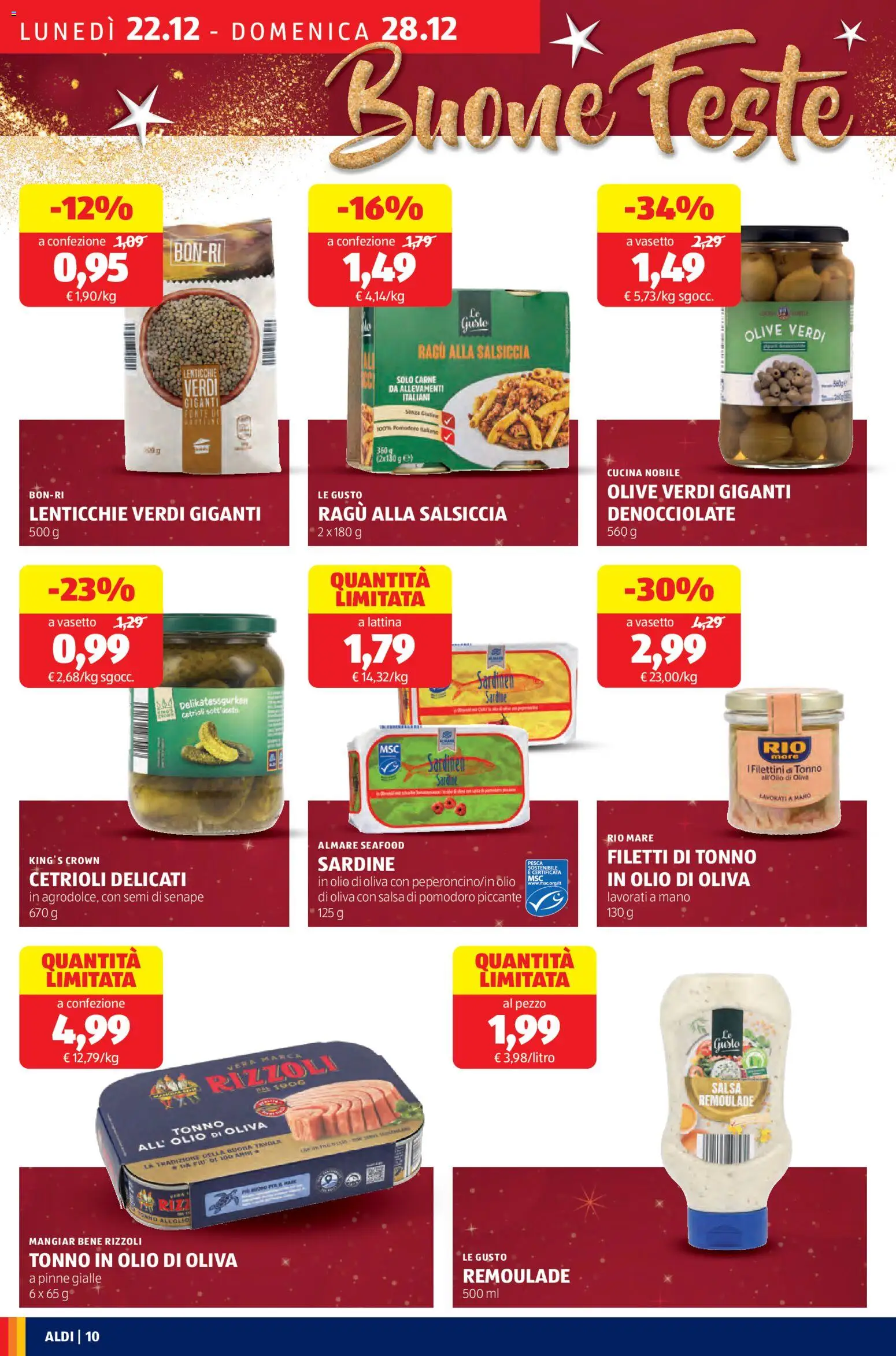 Volantino Aldi del 22.12.2025 | Pagina: 10 | Prodotti: Lenticchie, Salsa, Tonno, Olio di Oliva