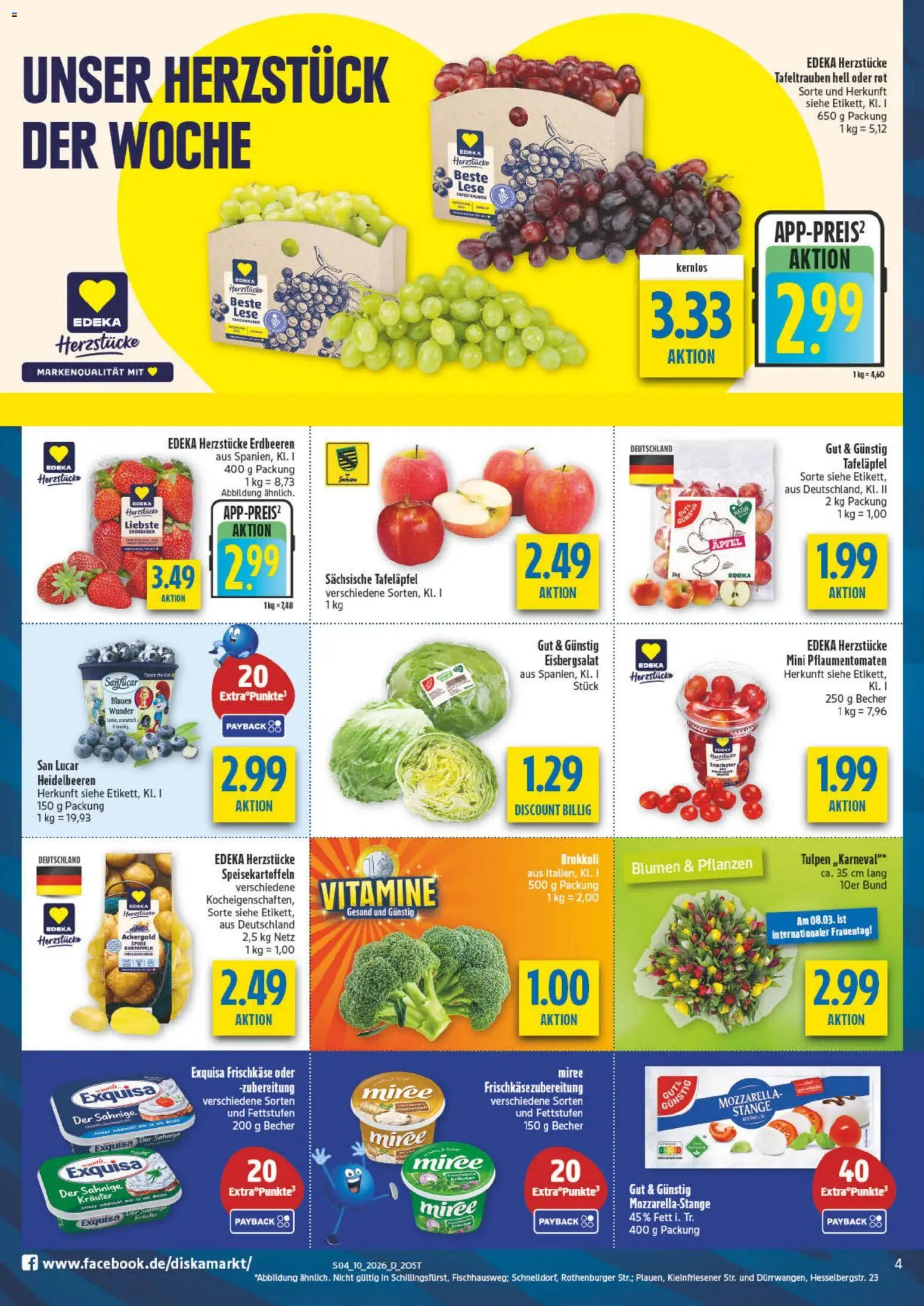 Diska Prospekt 	 – gültig ab 02.03.2026 | Seite: 4 | Produkte: Blumen, Äpfel, Heidelbeeren, Exquisa