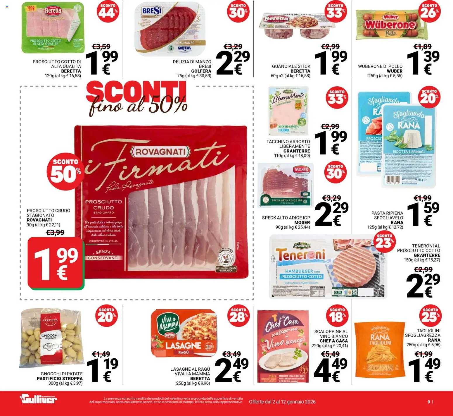 Volantino Gulliver del 02.01.2026 | Pagina: 9 | Prodotti: Speck, Pollo, Pasta, Guanciale