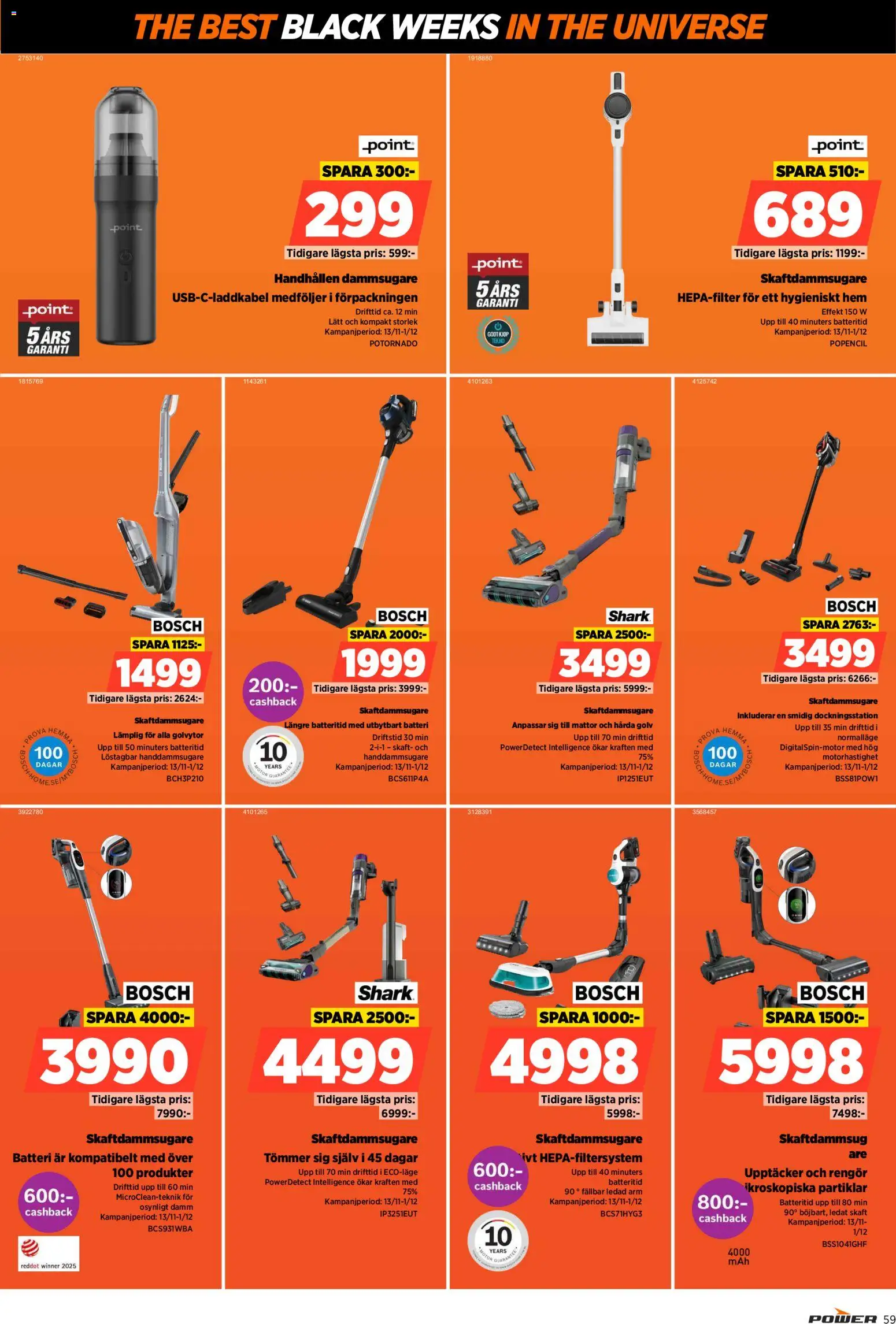 Power reklamblad aktuell från 17.11.2025 | Sida: 59 | Produkter: Dammsugare, Batteri, Skaftdammsugare