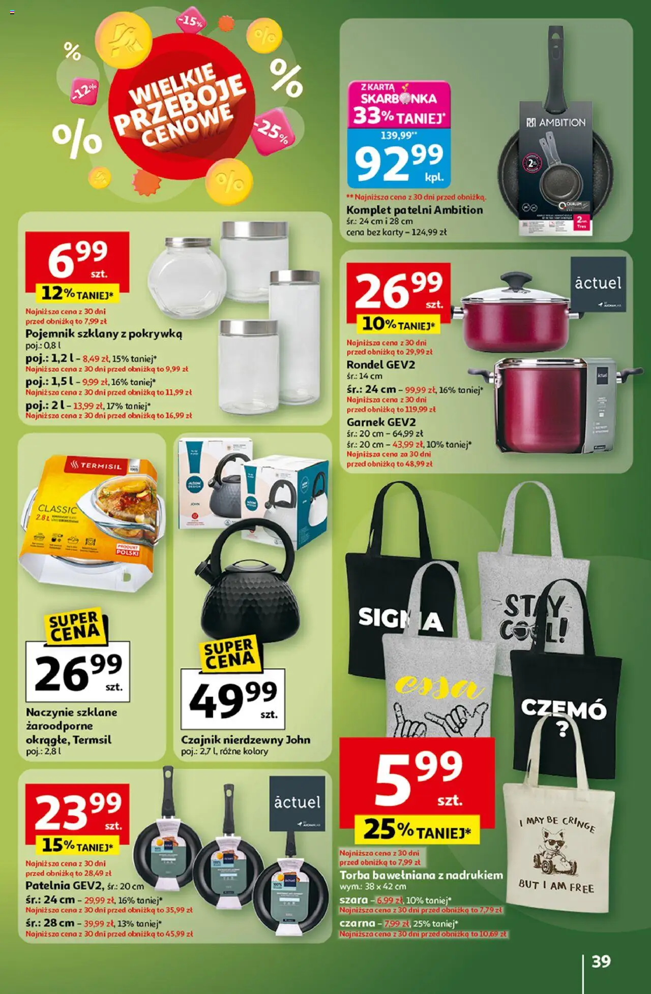 Auchan Gazetka - Wielkie przeboje cenowe Hipermarket od 16.10.2025 | Strona: 39 | Produkty: Karta, Torba, Czajnik, Garnek