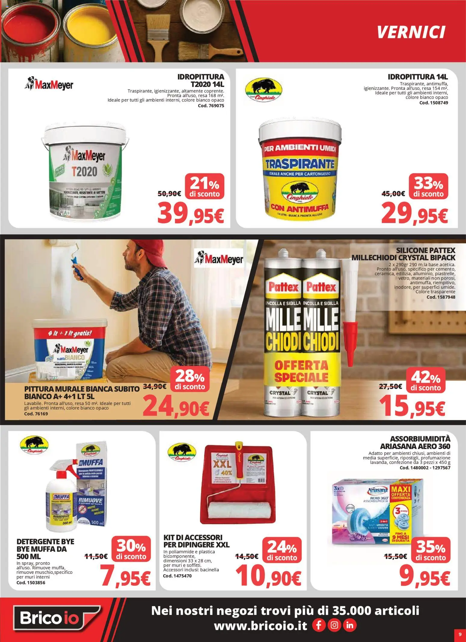 Volantino Brico io del 08.01.2026 | Pagina: 9 | Prodotti: Detergente, Pittura, Chiodi, Silicone