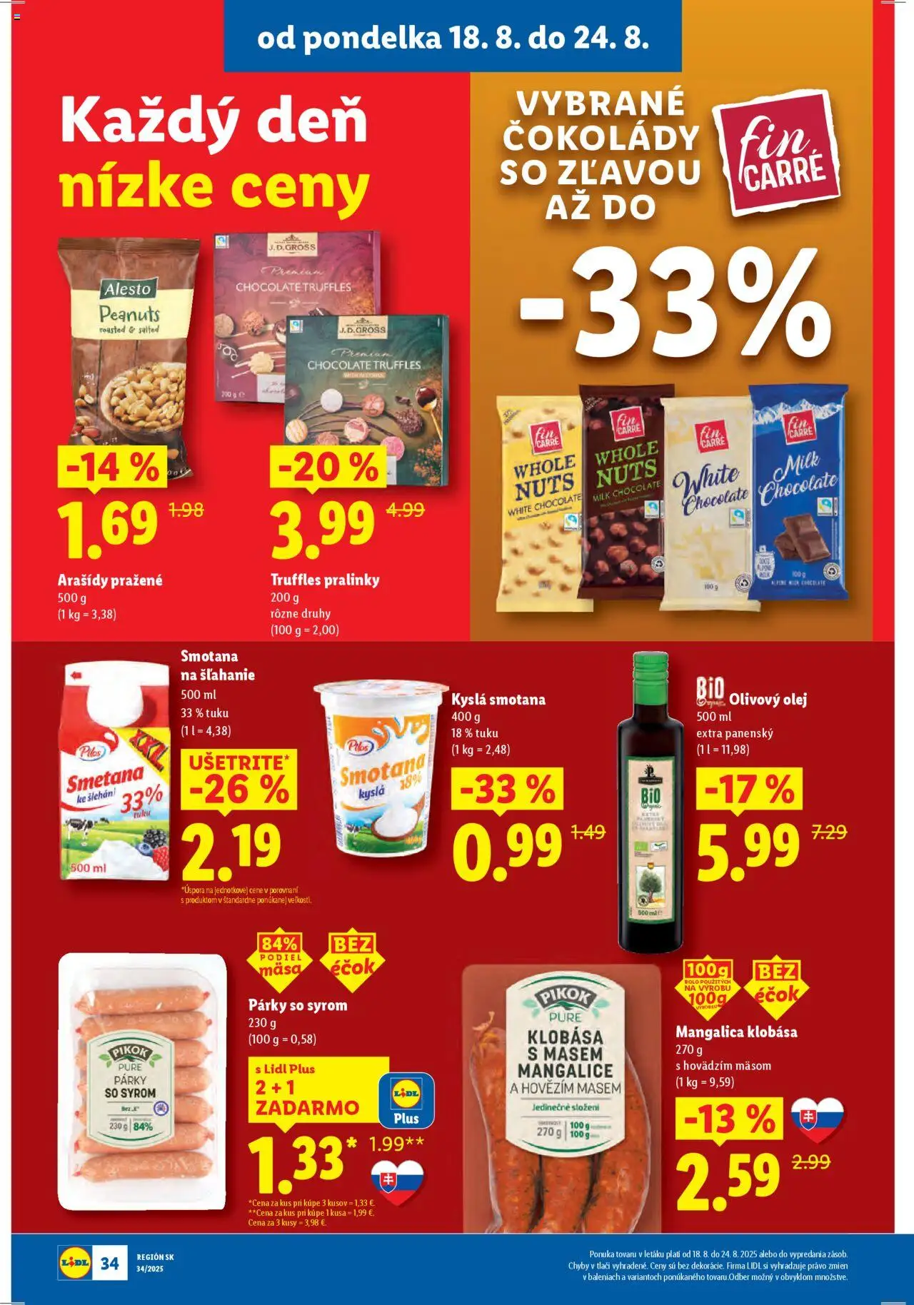Lidl leták │ platný od 18.08.2025 | Strana: 38 | Produkty: Olej, Klobása, Arašidy, Smotana na šľahanie