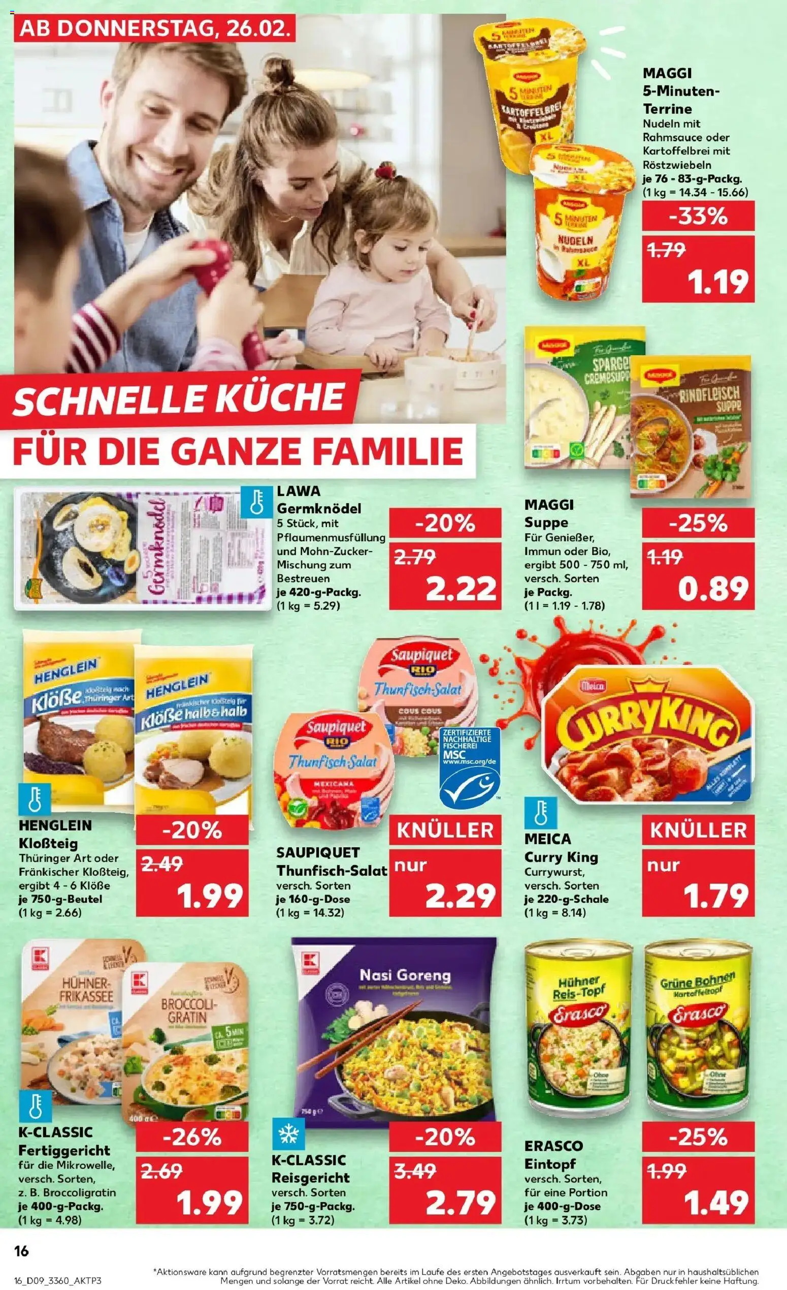 Kaufland prospekt Berlin	 – gültig ab 26.02.2026 | Seite: 16 | Produkte: Thunfisch, Maggi suppe, Nudeln, Salat