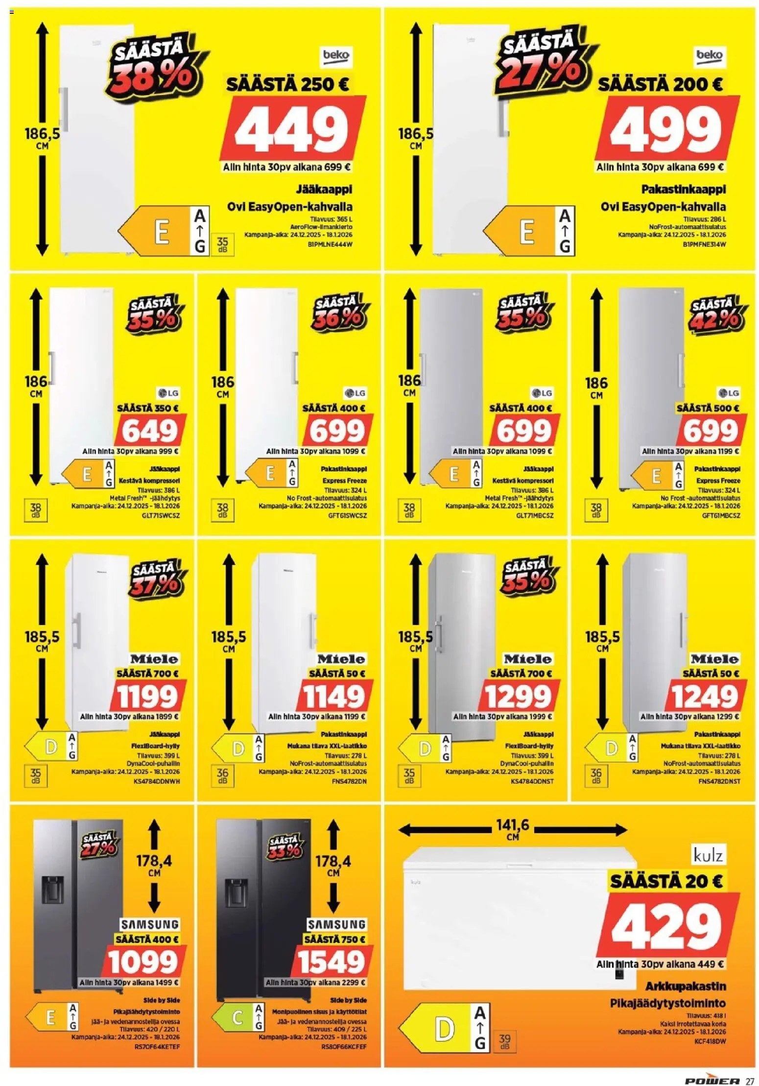 Power tarjoukset – voimassa 24.12.2025 alkaen | Sivu: 31 | Tuotteet: Jääkaappi, Arkkupakastin, Pakastinkaappi