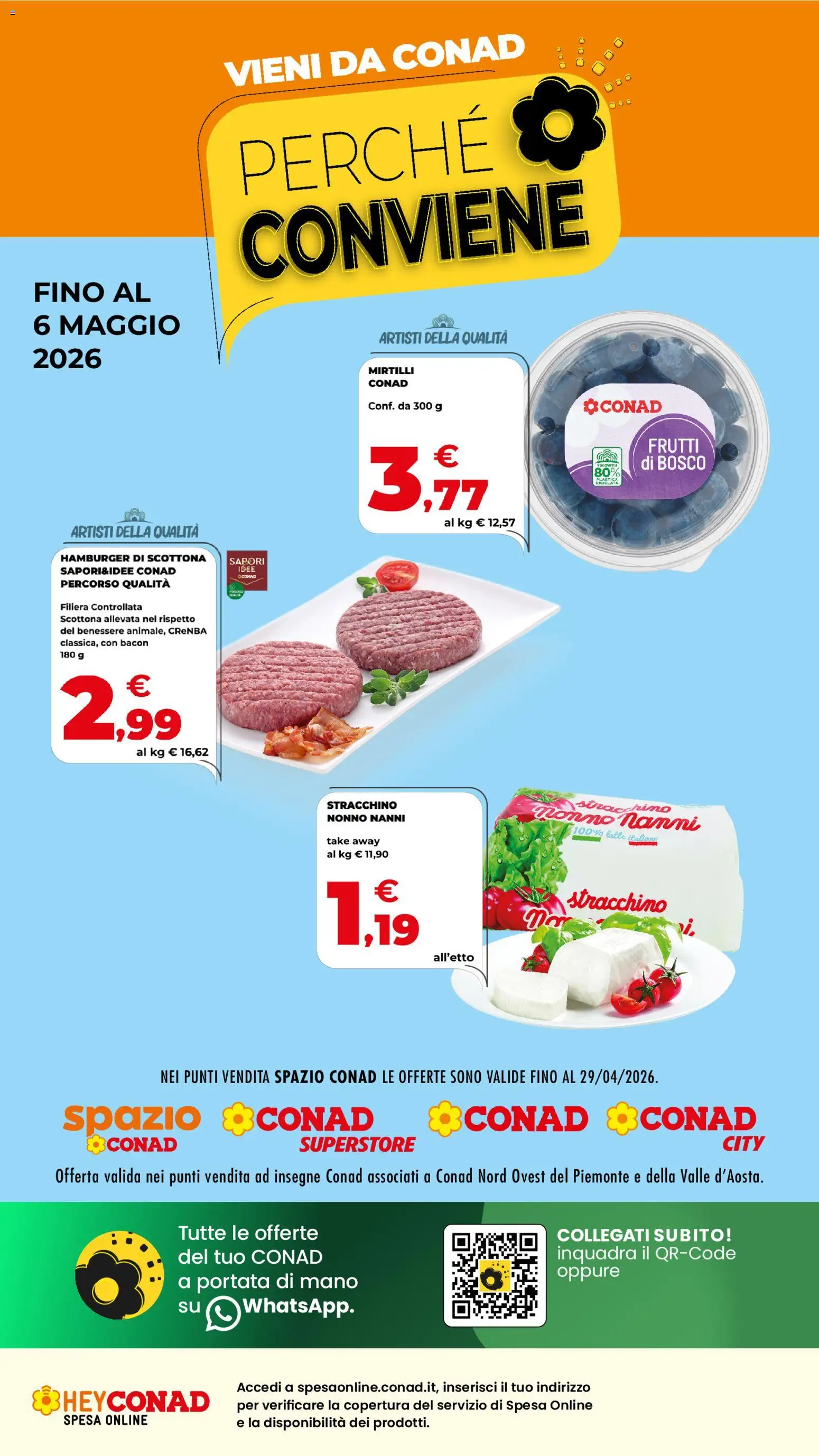 Volantino Conad del 23.04.2026 | Pagina: 1 | Prodotti: Latte, Mirtilli, Stracchino, Hamburger