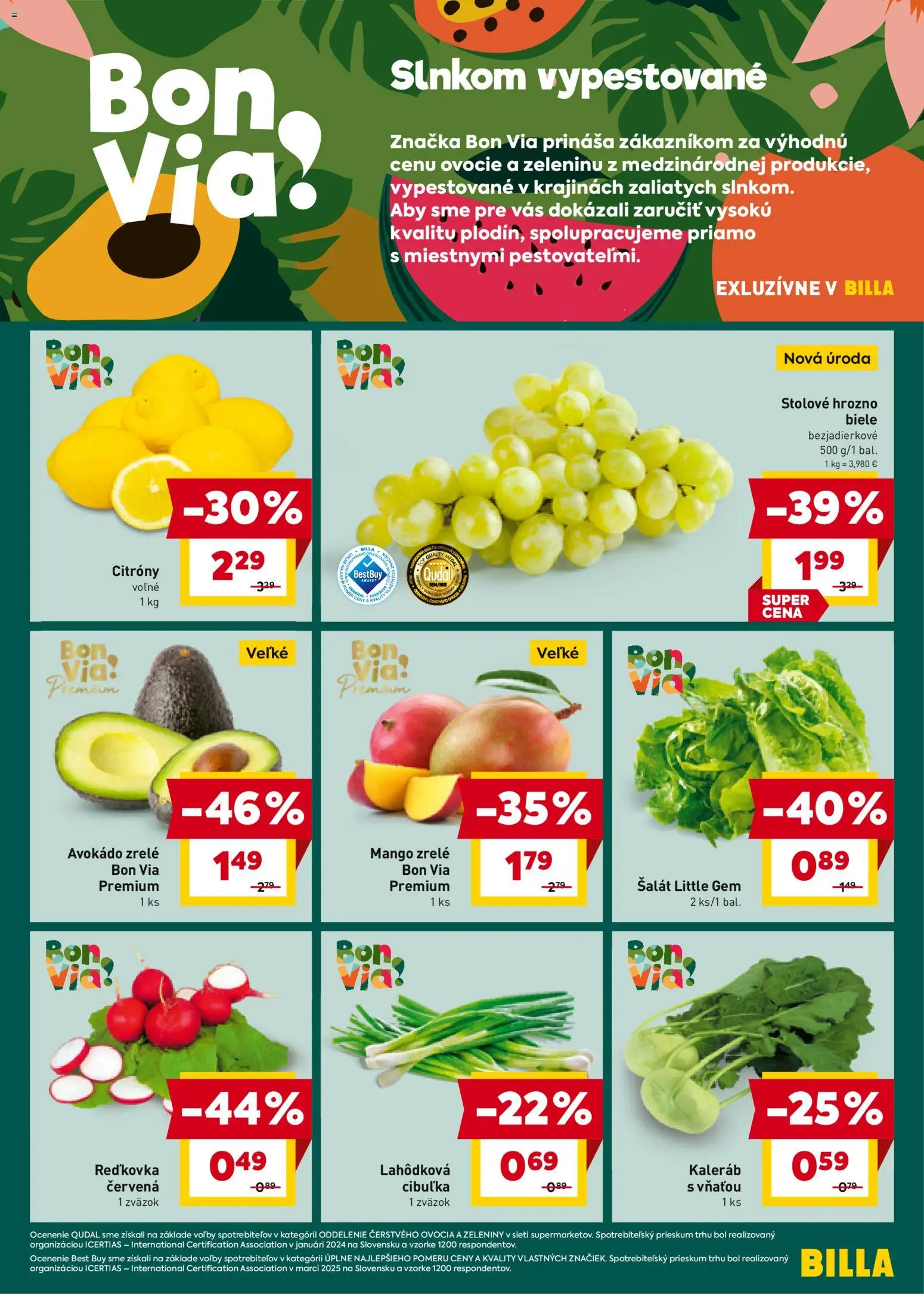 Nové Billa akcie – leták je platný od 07.01.2026 | Strana: 3 | Produkty: Šalát, Mango, Hrozno, Ovocie
