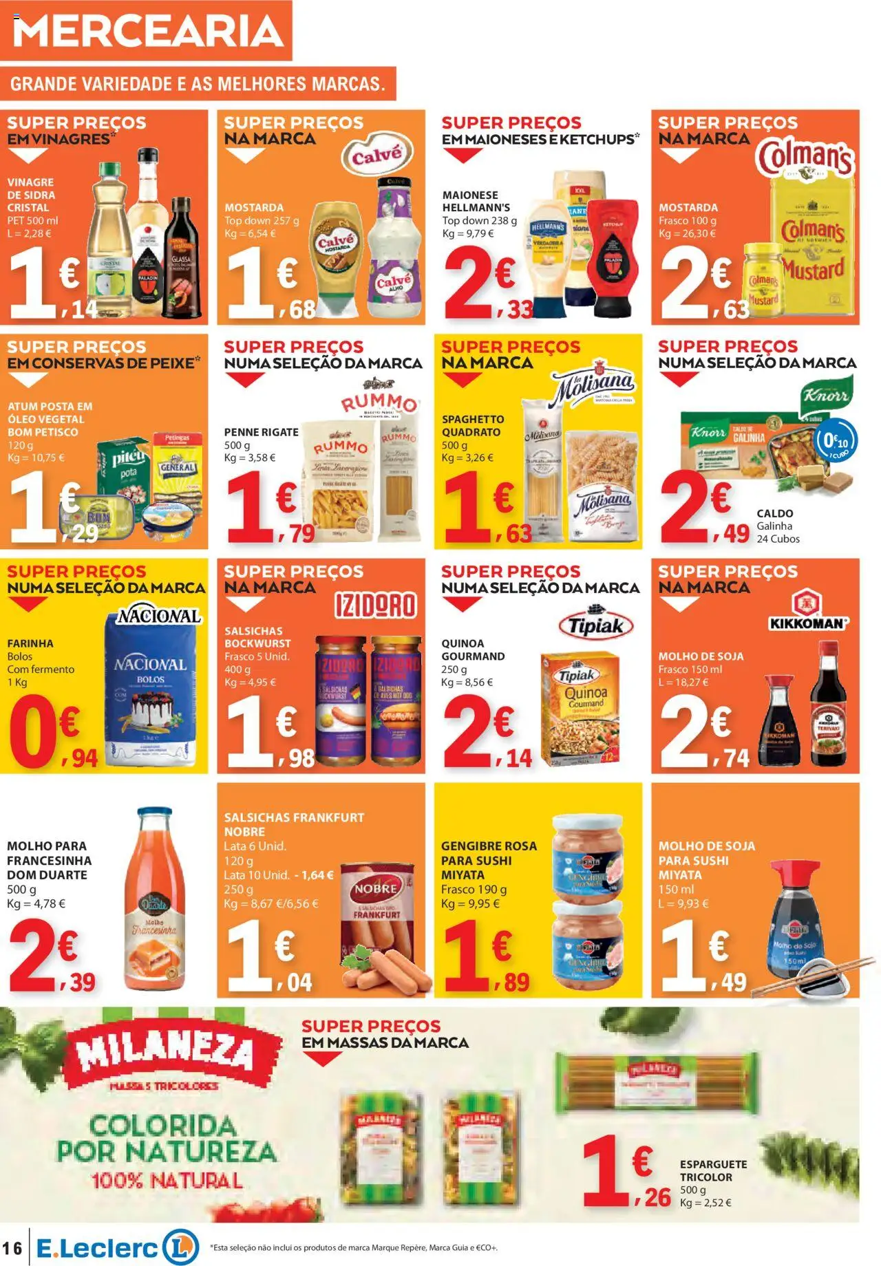 E.Leclerc folheto │ válido de 31.07.2025 | Página: 16 | Produtos: Soja, Atum, Top, Milaneza