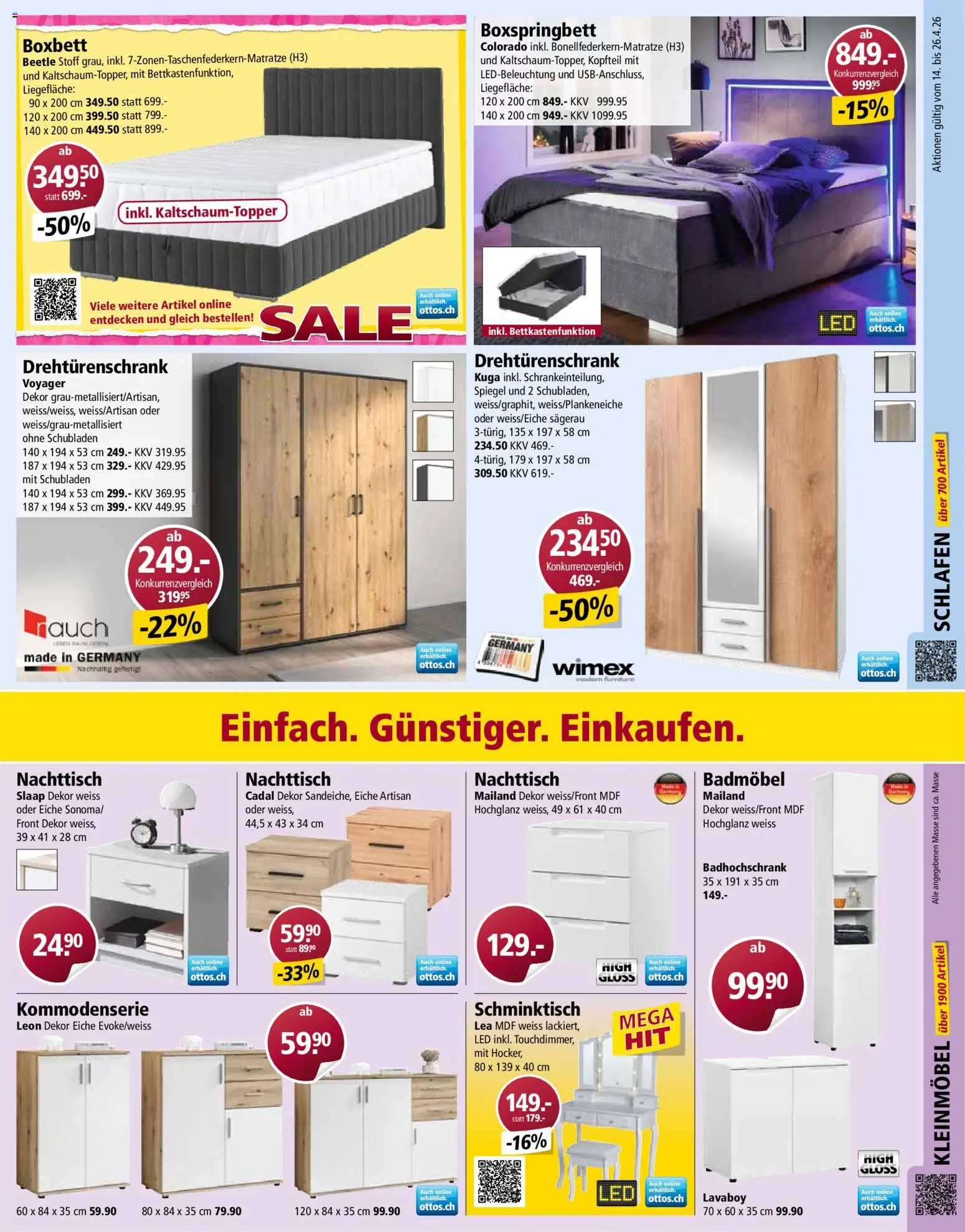 Otto's aktionen – gültig ab 14.04.2026 | Seite: 11 | Produkte: Nachttisch, Spiegel, Boxspringbett, Schminktisch