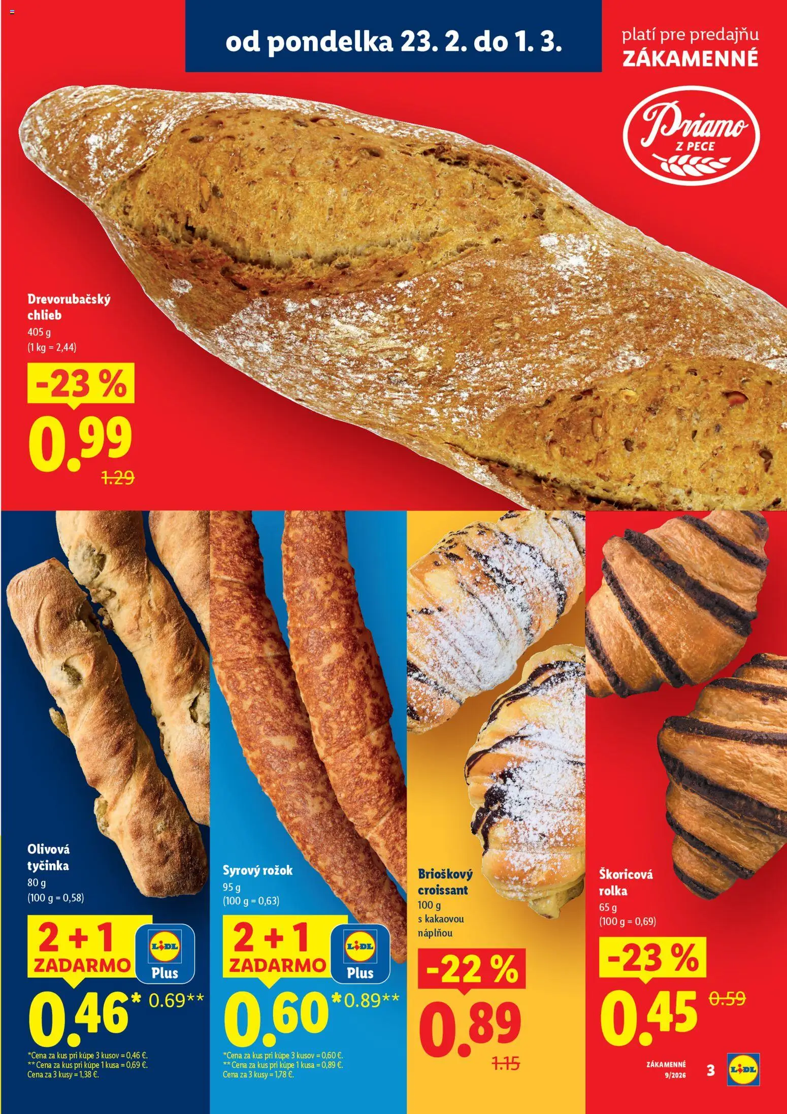 Nové Lidl akcie – leták je platný od 23.02.2026 | Strana: 3 | Produkty: Chlieb, Rožok, Croissant