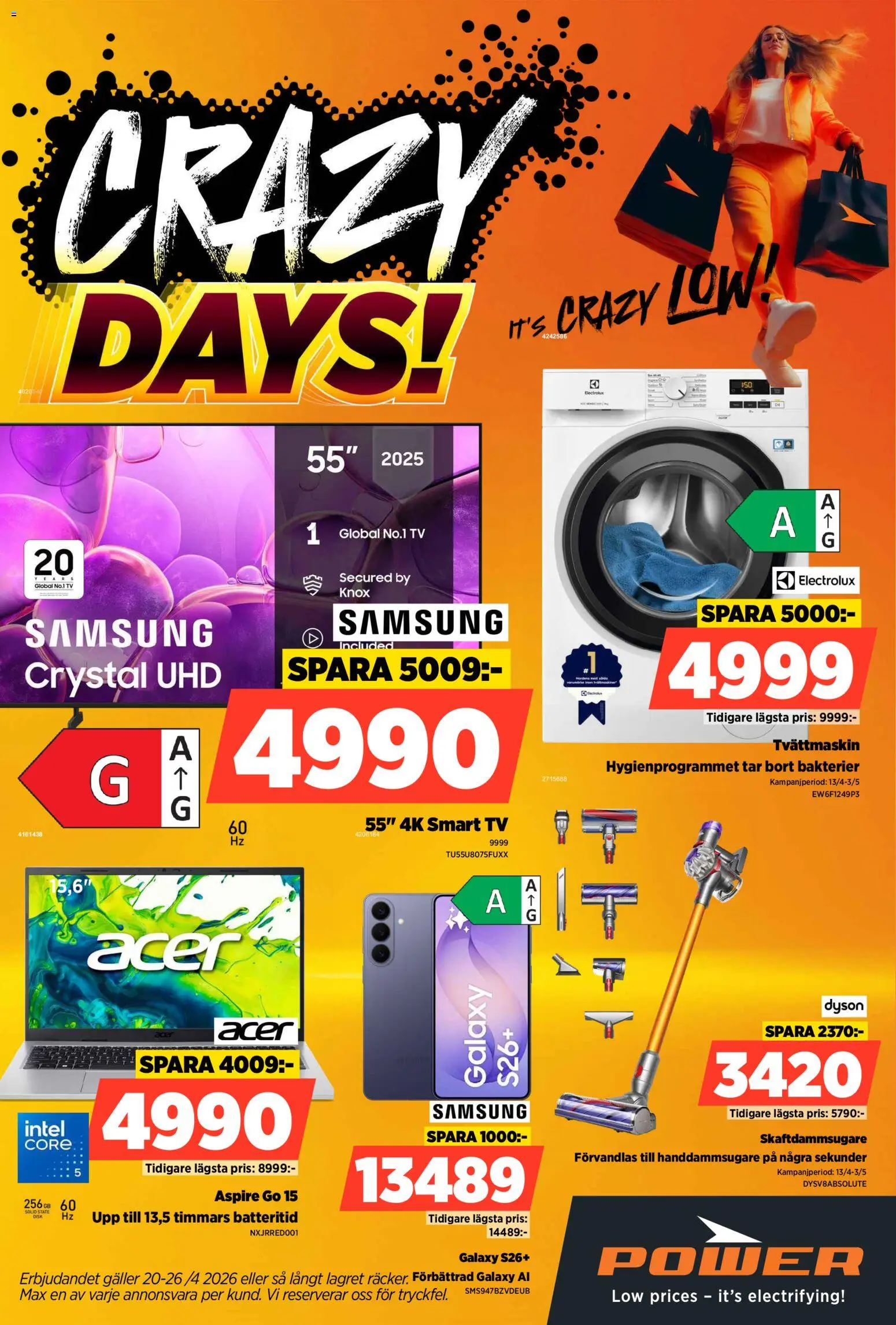 Power reklamblad aktuell från 20.04.2026 | Sida: 1 | Produkter: Galler, Smart tv, Tv, Skaftdammsugare