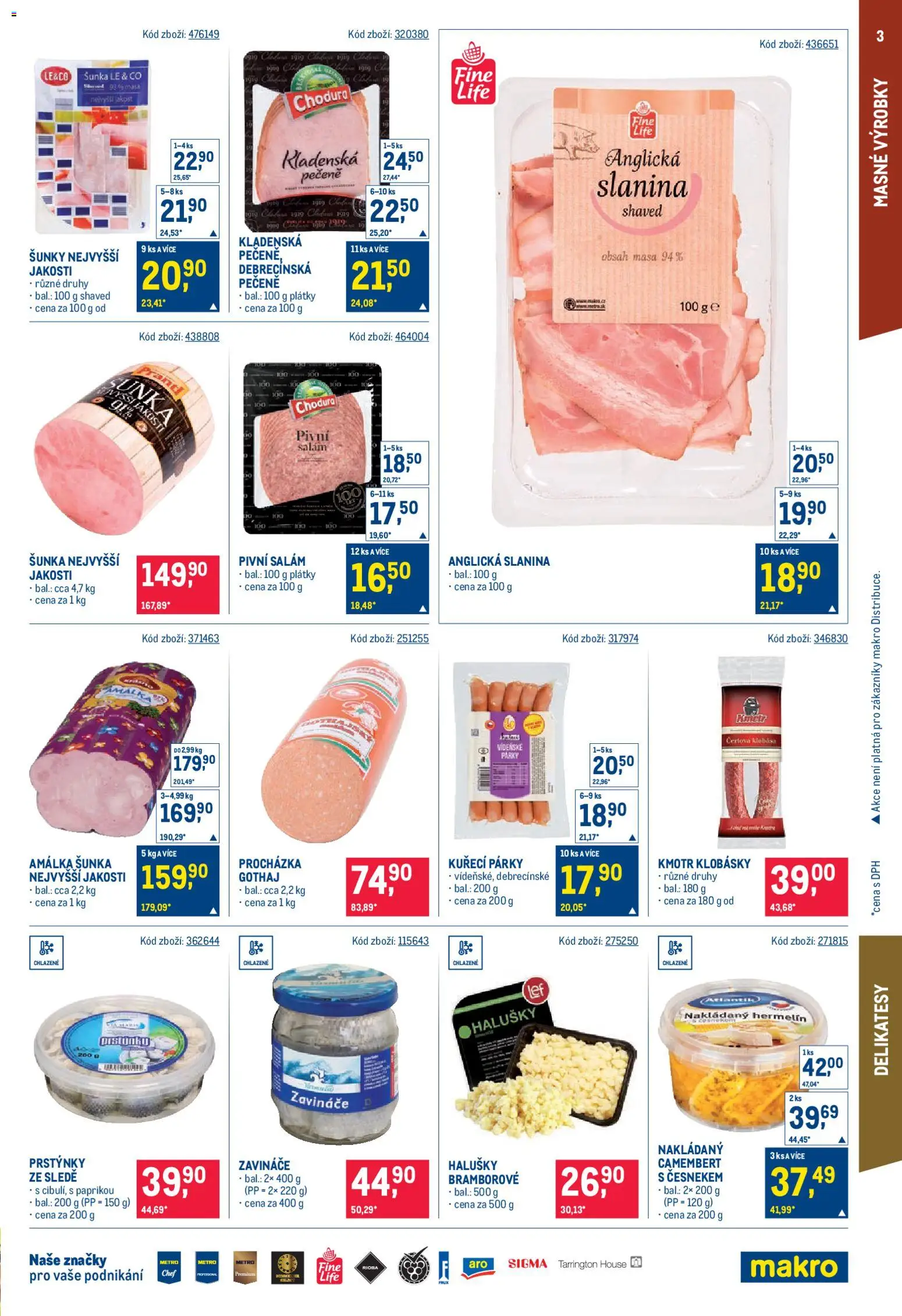 Makro leták - Maloobchod od 28.01.2026 | Strana: 3 | Produkty: Salám, Hermelín, Nakládaný hermelín, Halušky