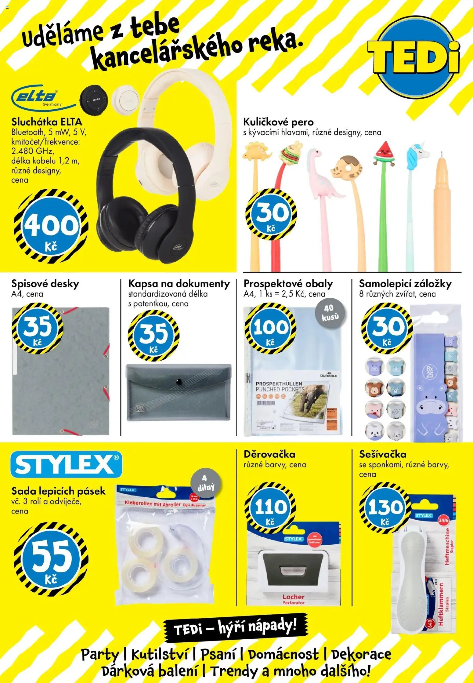 TEDi leták - Praha, Ostrava, Plzeň od 13.02.2026 | Strana: 23 | Produkty: Pero, Sluchátka, Desky, Dekorace