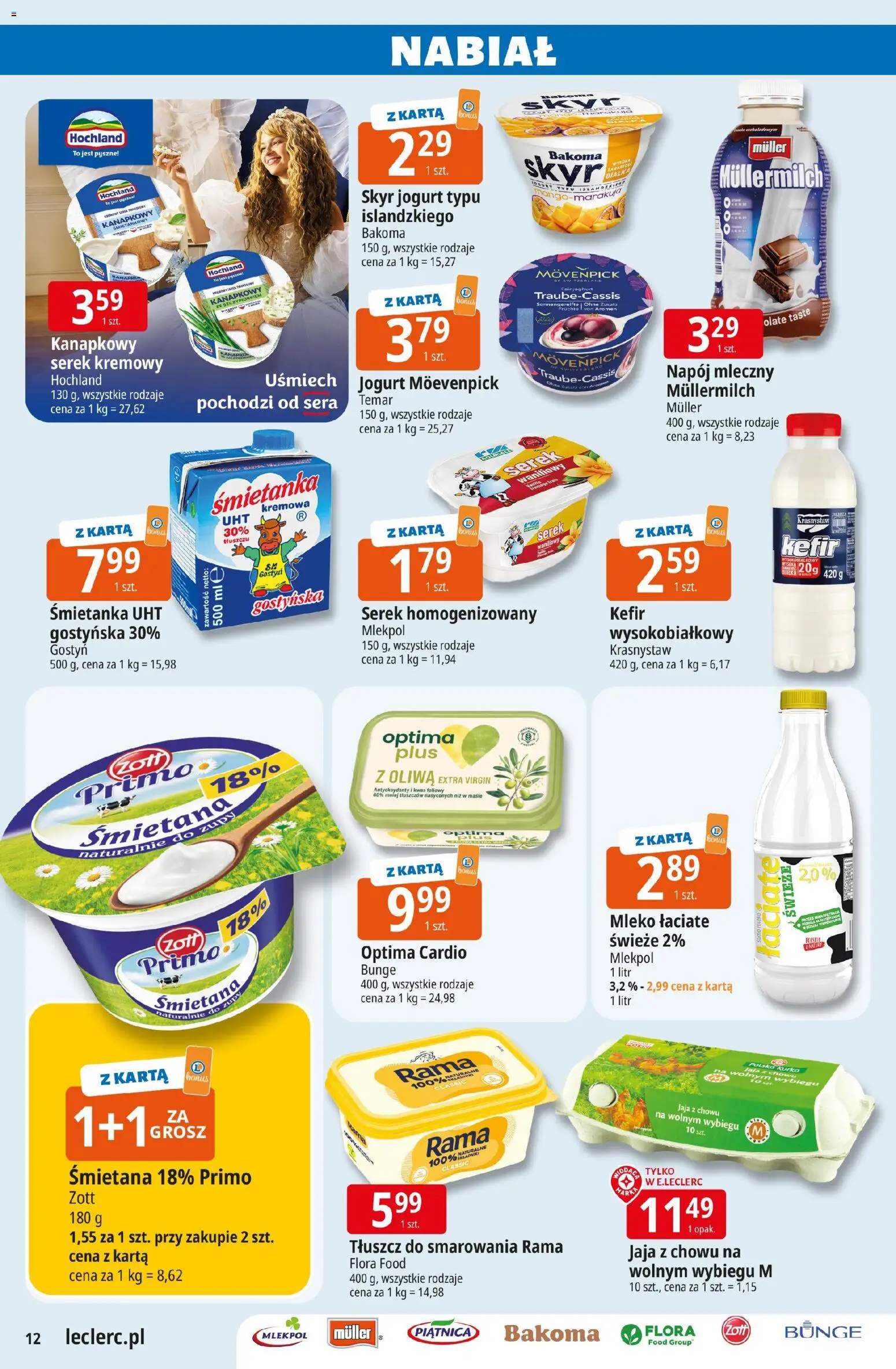E.Leclerc gazetka - Zamość od 08.04.2026 | Strona: 12 | Produkty: Kefir, Optima cardio, Oliwa extra virgin, Śmietana