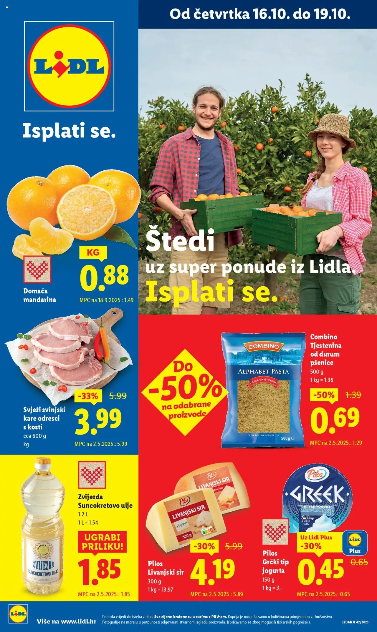 Lidl katalog | vrijedi od 16.10.2025 | Stranica: 1 | Proizvodi: Suncokretovo ulje, Sir, Ulje, Tjestenina