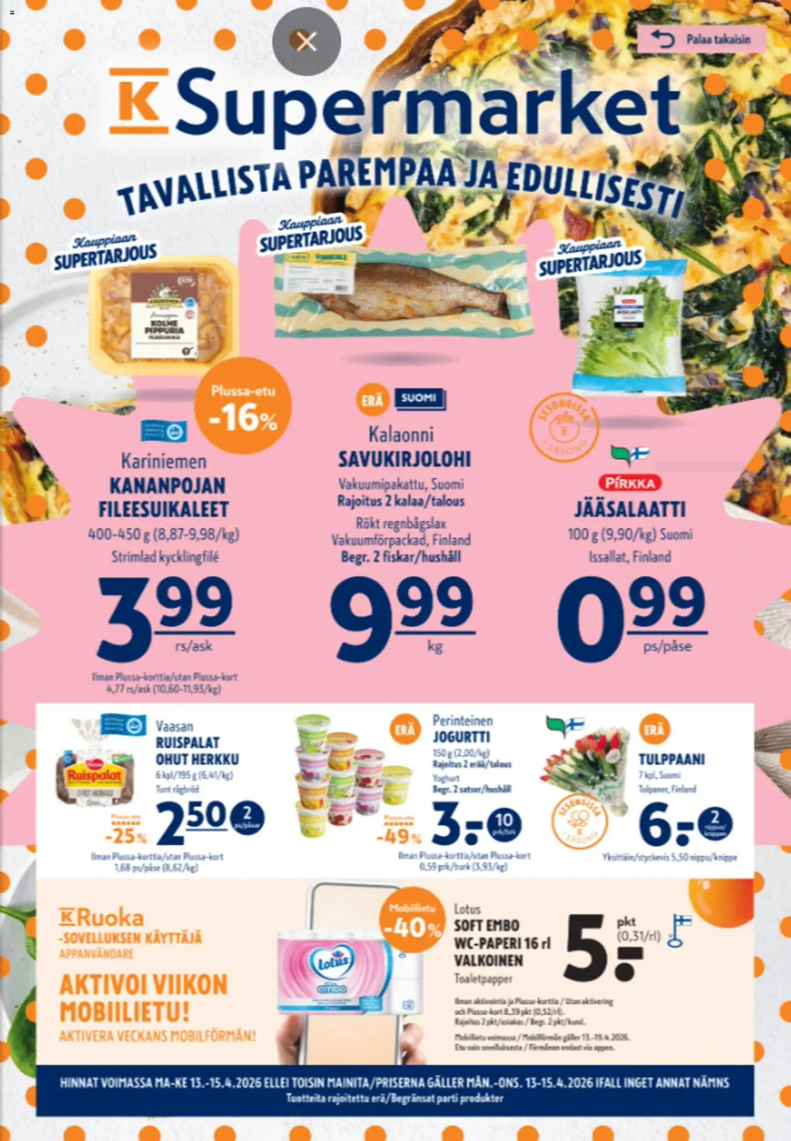 K-Supermarket tarjoukset – voimassa 13.04.2026 alkaen | Sivu: 1 | Tuotteet: Jogurtti