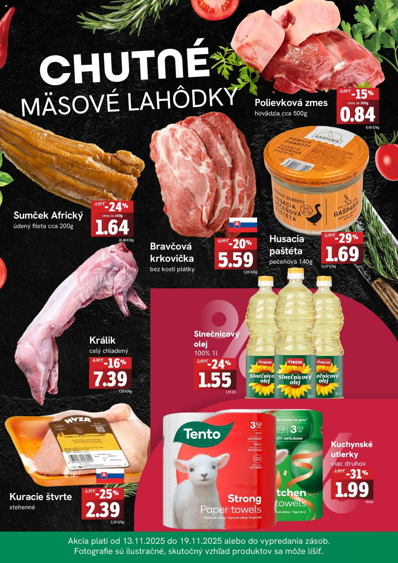 Nové Fresh akcie – leták je platný od 13.11.2025 | Strana: 2 | Produkty: Olej, Bravčová krkovička, Slnečnicový olej, Krkovička