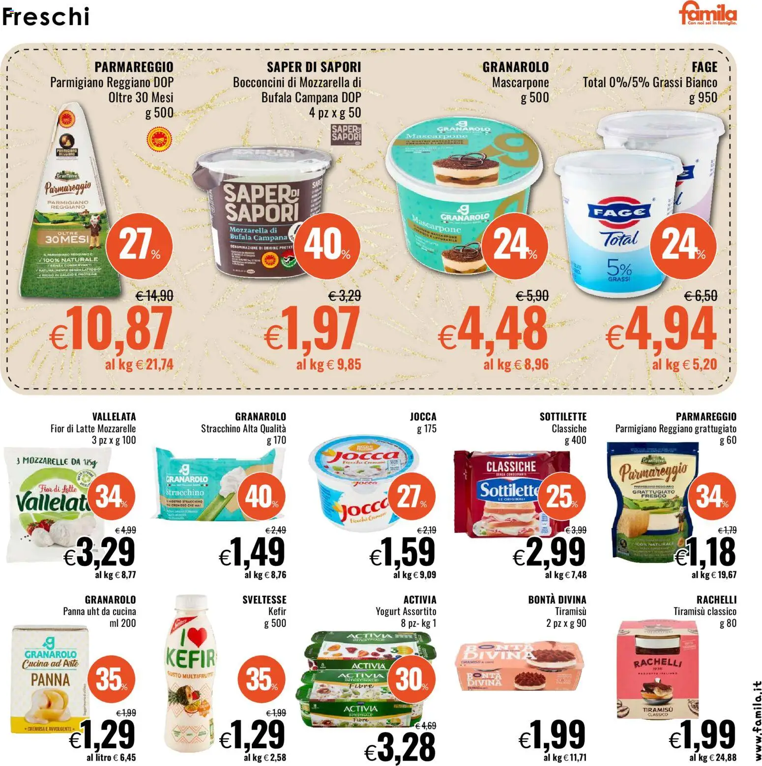 Volantino Famila del 28.12.2025 | Pagina: 13 | Prodotti: Panna, Latte, Stracchino, Parmigiano