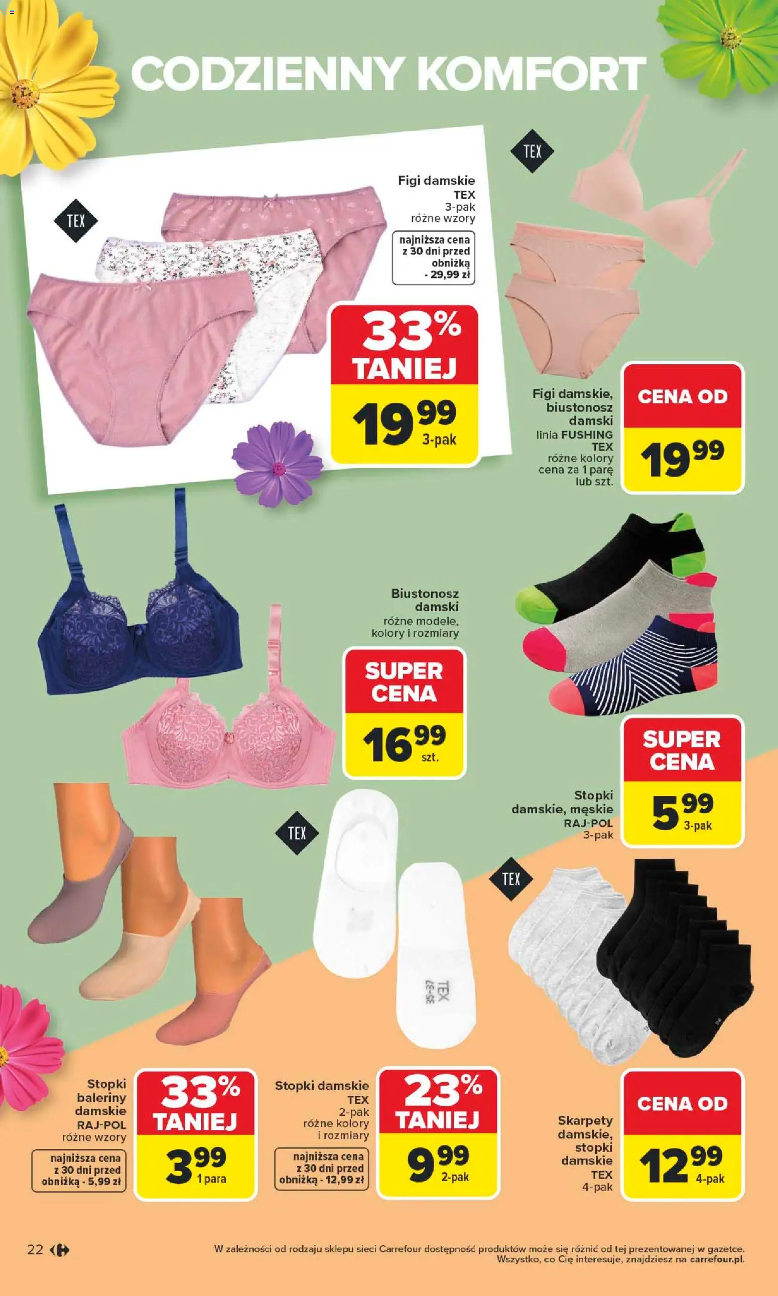 Carrefour gazetka - TEX na spotkanie z wiosną od 07.04.2026 | Strona: 22 | Produkty: Biustonosz, Skarpety, Baleriny