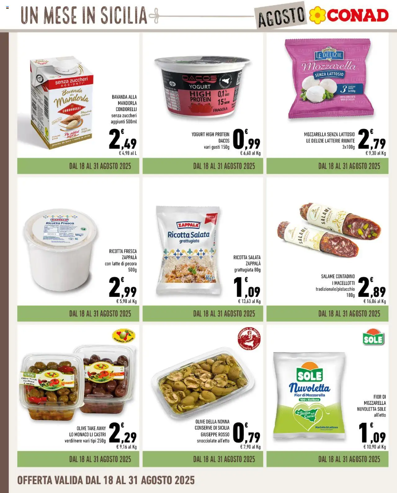 Volantino Conad del 30.07.2025 | Pagina: 4 | Prodotti: Yogurt, Salame, Mozzarella, Latte