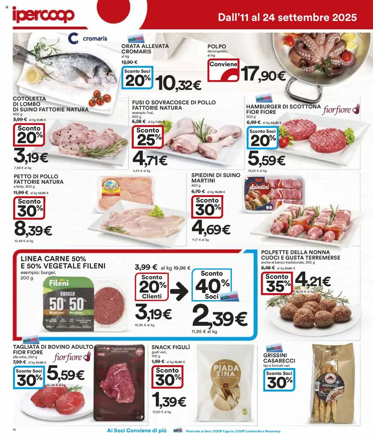 Volantino Ipercoop del 11.09.2025 | Pagina: 16 | Prodotti: Bovino, Petto di Pollo, Polpo, Grissini