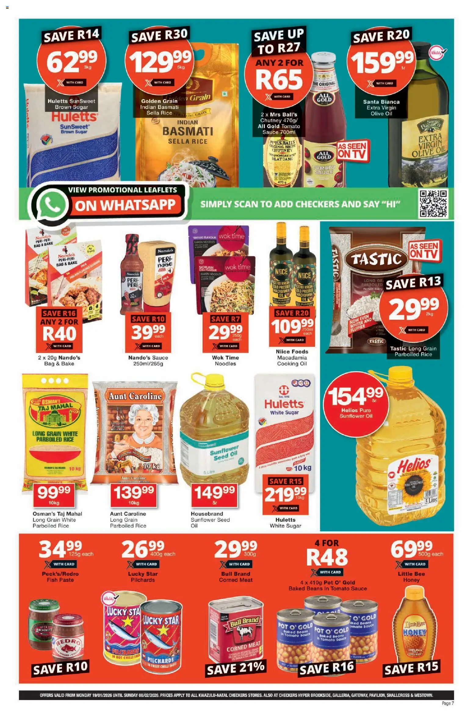 New Checkers catalogue – valid from 19.01.2026 | Page: 7 | Products: Pilchards, Corned meat, Rice, Noodles