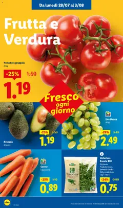 Volantino Lidl del 28.07.2025 | Pagina: 2 | Prodotti: Rucola, Frutta, Pomodoro, Vassoio