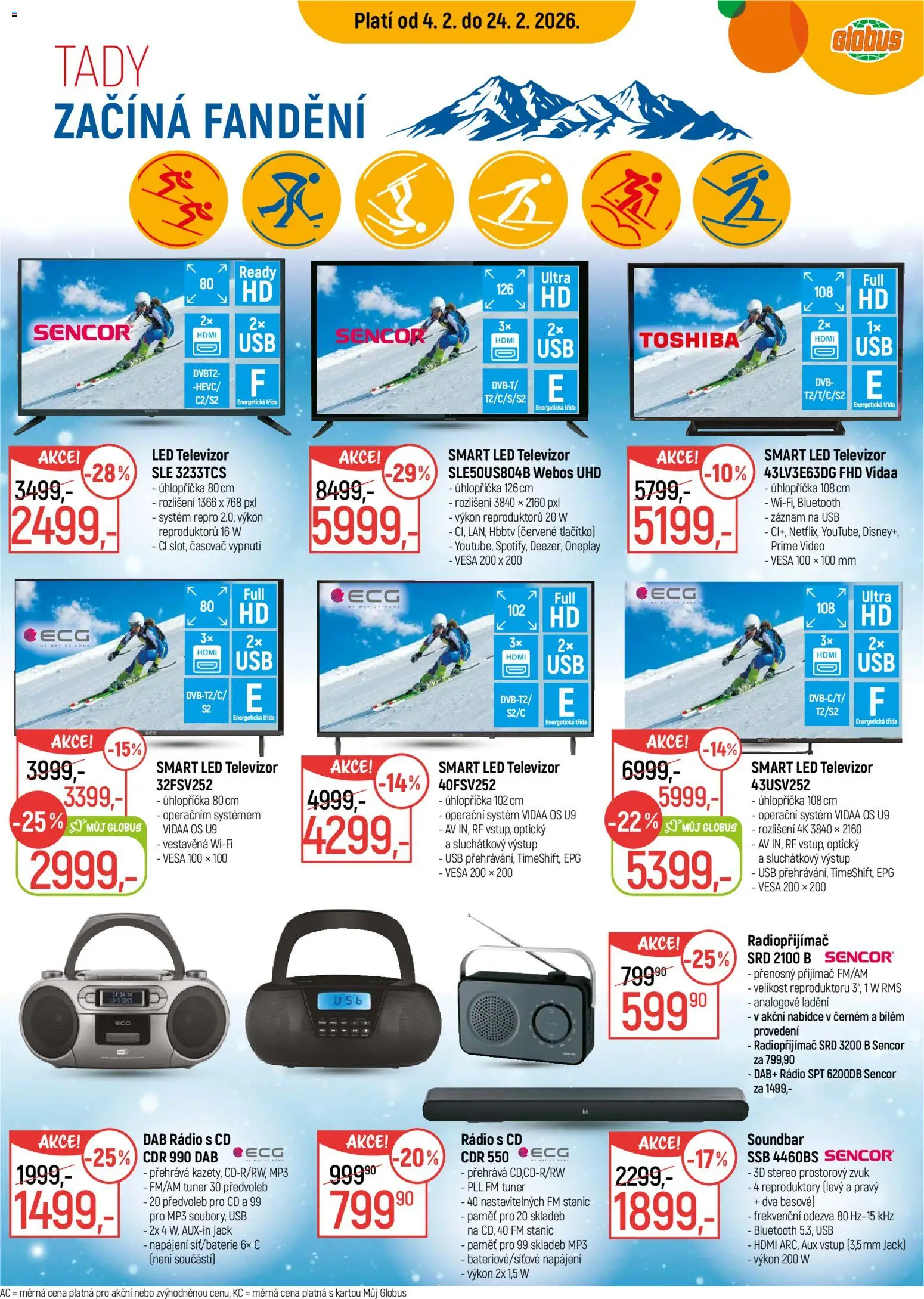 Globus leták - Praha Čakovice od 04.02.2026 | Strana: 18 | Produkty: Globus, Televizor, MP3, USB