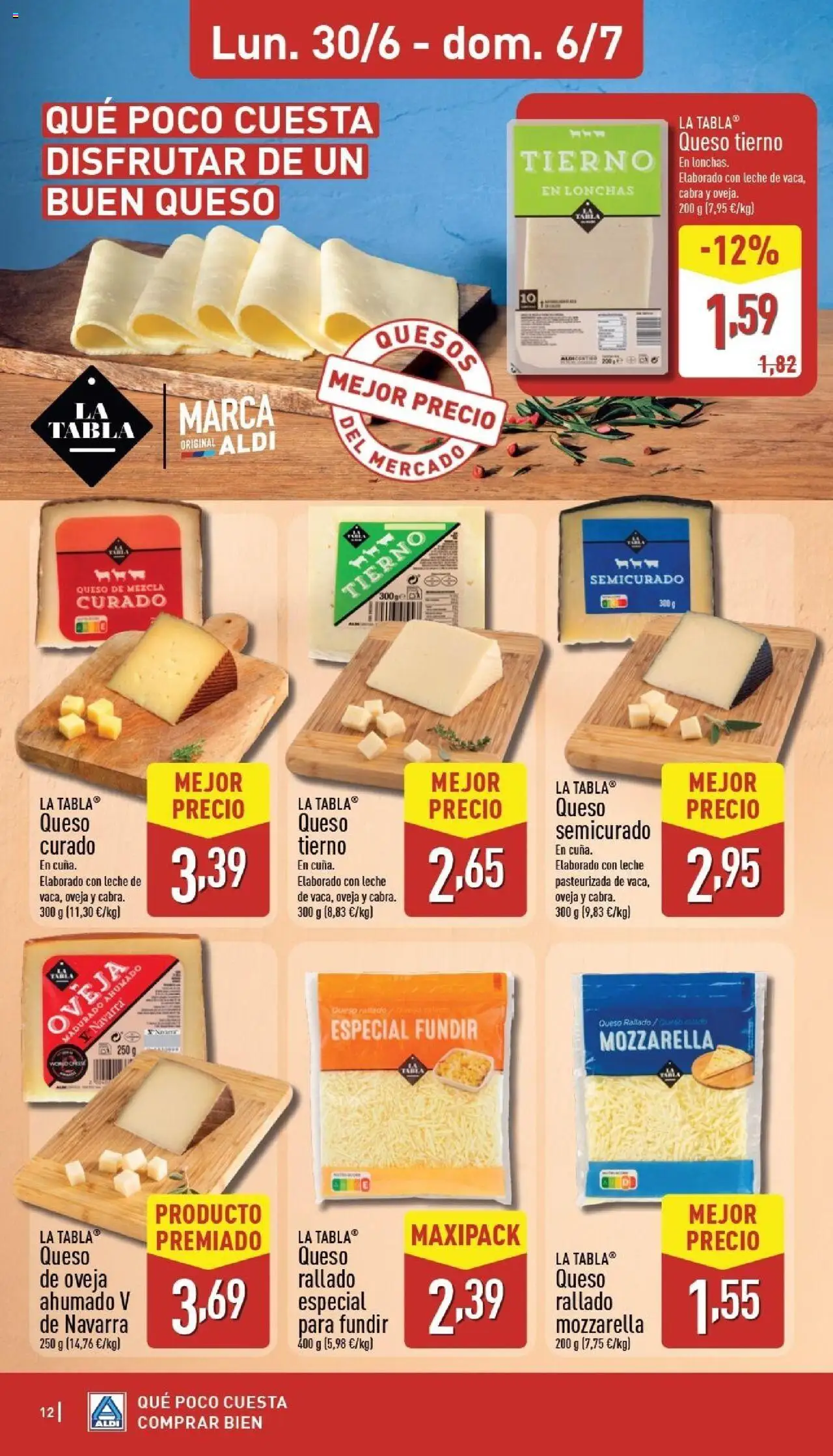 Aldi folleto Península │ válido desde el 30.06.2025 | Página: 12 | Productos: Queso de oveja, Leche, Queso, Queso rallado