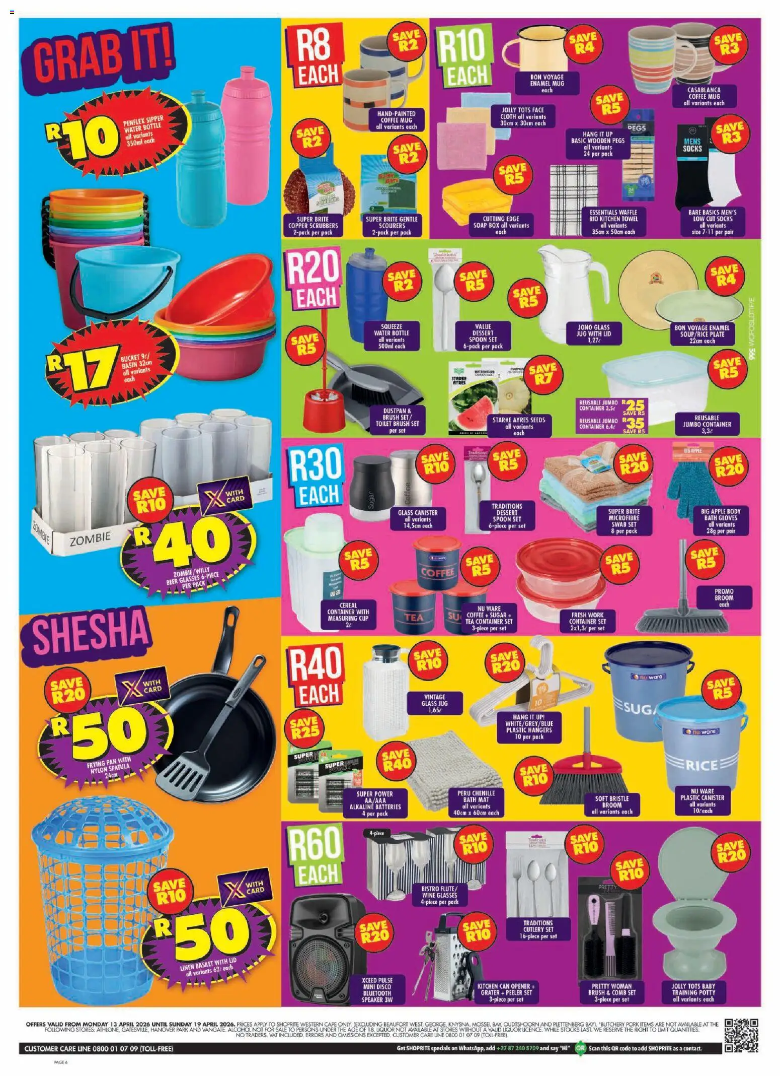 New Shoprite catalogue – valid from 13.04.2026 | Page: 6 | Products: Glasses, Bath, Brush, Peeler