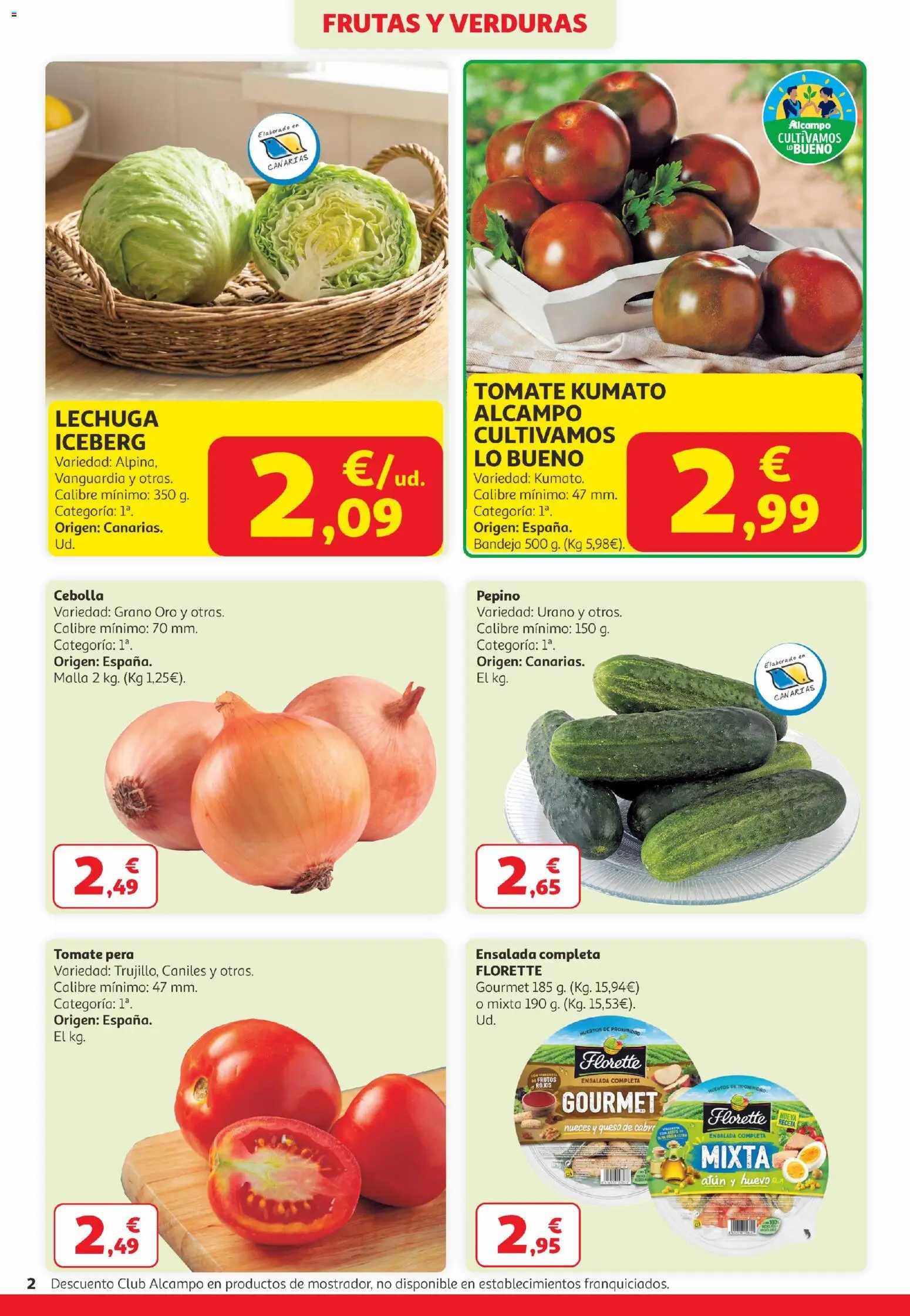 Alcampo  Canarias │ válido desde el 25.03.2026 | Página: 2 | Productos: Στιγμιαίος καφές, Queso, Ensalada, Bandeja