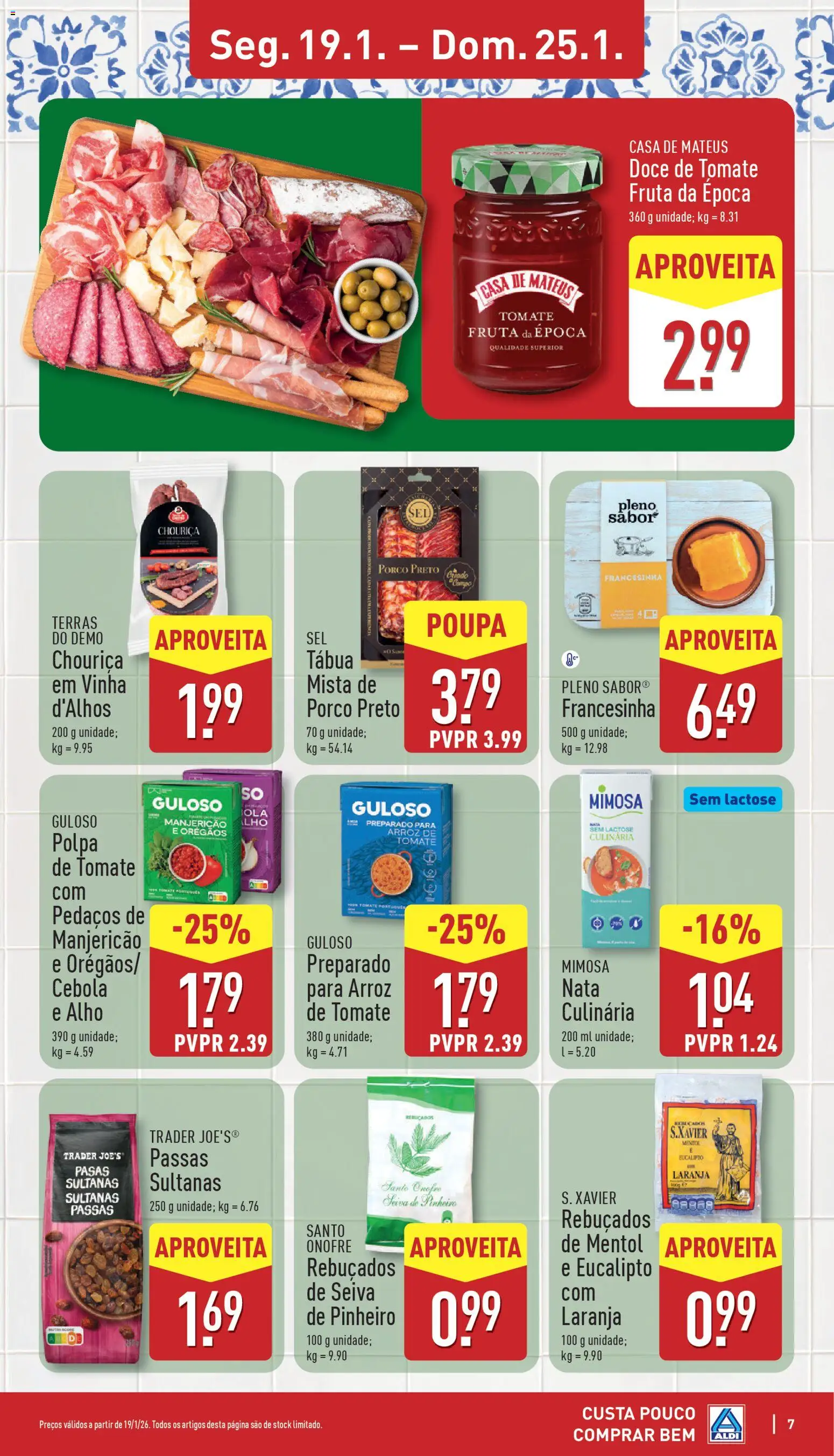 Aldi folheto │ válido de 19.01.2026 | Página: 7 | Produtos: Tábua, Orégãos, Rebuçados, Nata