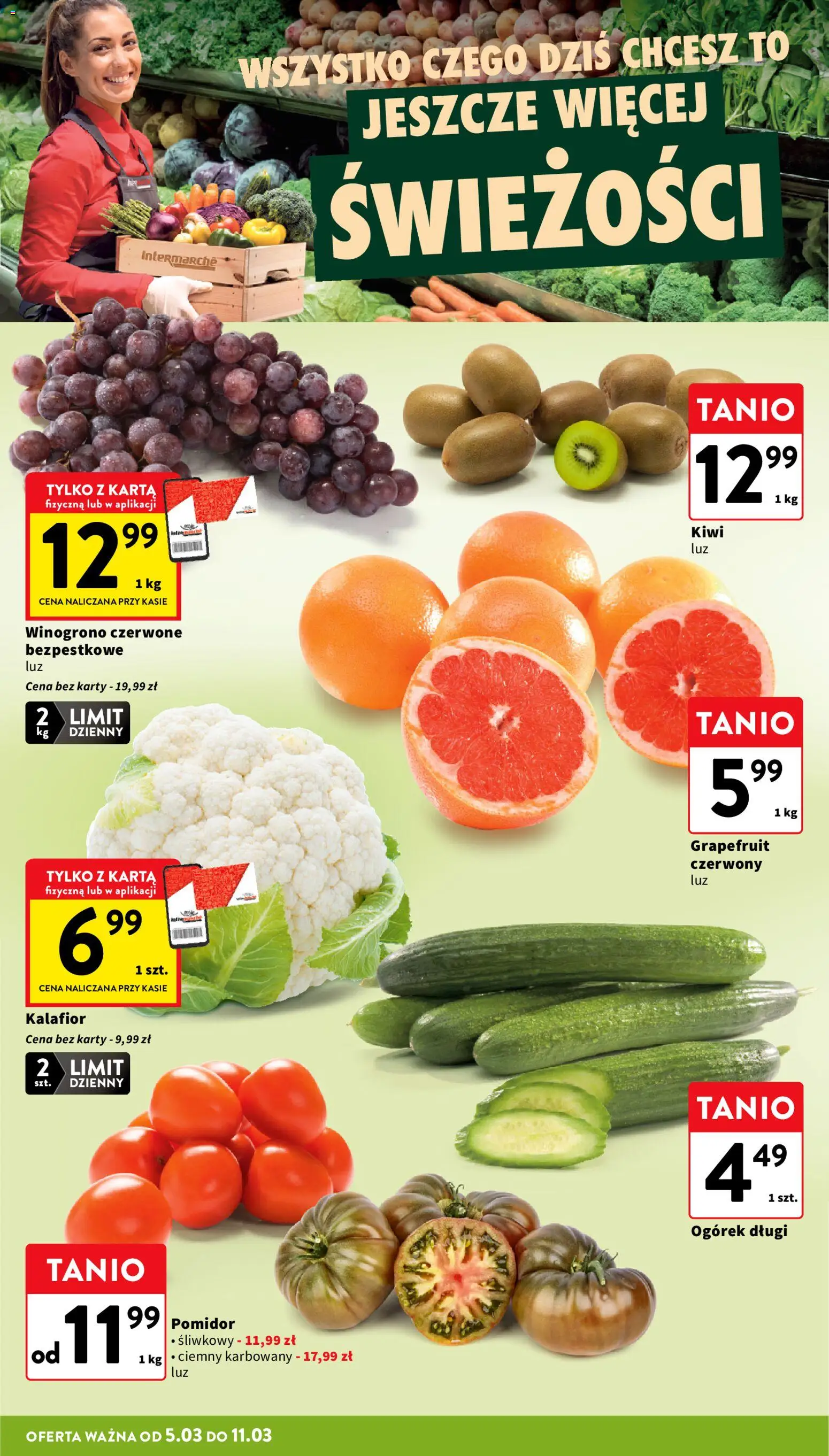 Intermarche gazetka od 05.03.2026 | Strona: 18 | Produkty: Karta, Kalafior, Winogrono, Kiwi