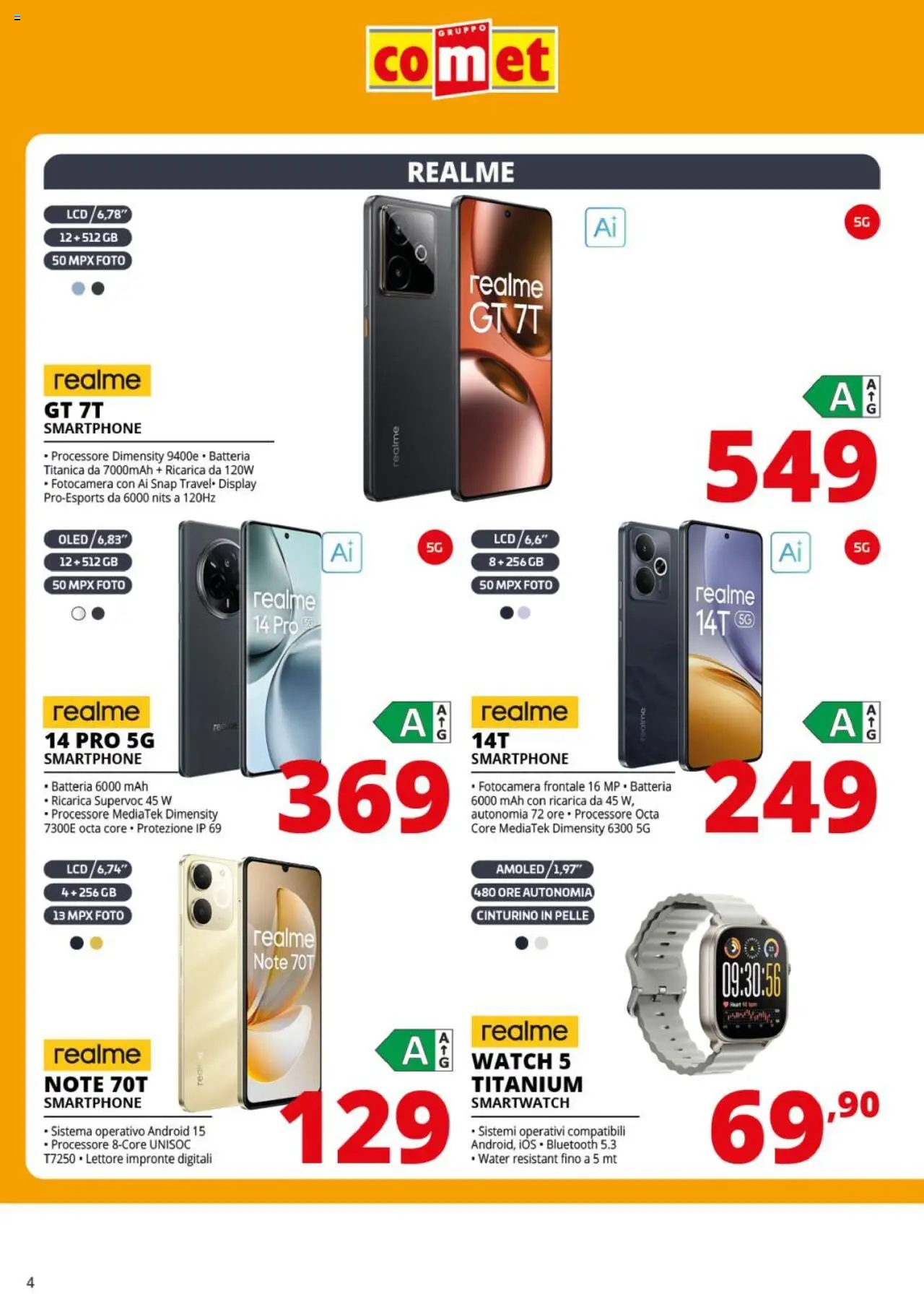 Volantino Comet del 09.10.2025 | Pagina: 4 | Prodotti: Smartphone, Fotocamera, Smartwatch, Batteria