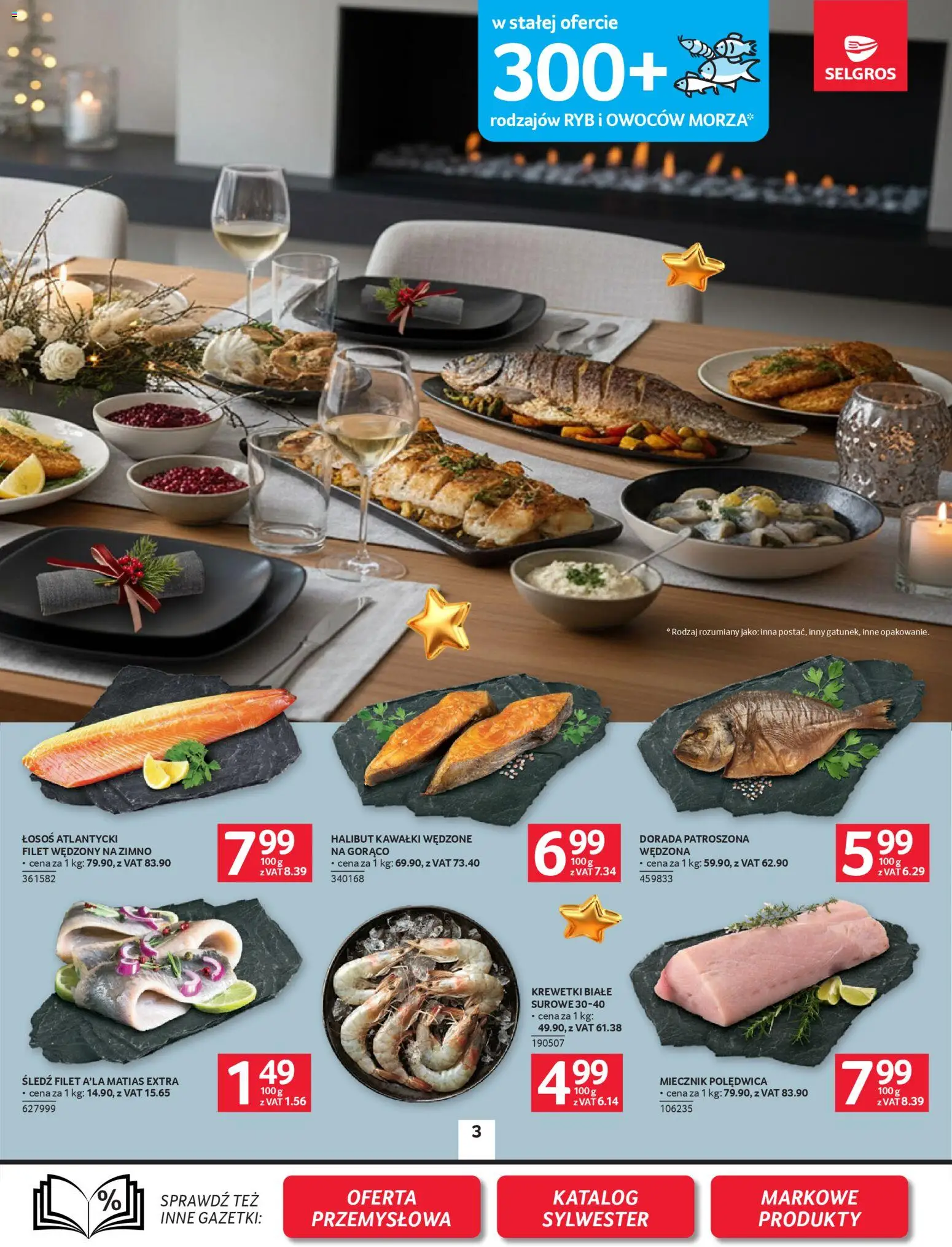 Selgros cash&carry Gazetka od 18.12.2025 | Strona: 3 | Produkty: Łosoś atlantycki, Krewetki, Halibut, Łosoś