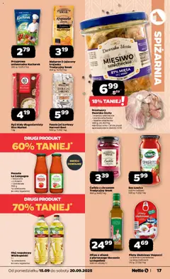 Netto gazetka - Spożywcza od 15.09.2025 | Strona: 17 | Produkty: Olej rzepakowy, Fasola jaś, Szynka, Sos
