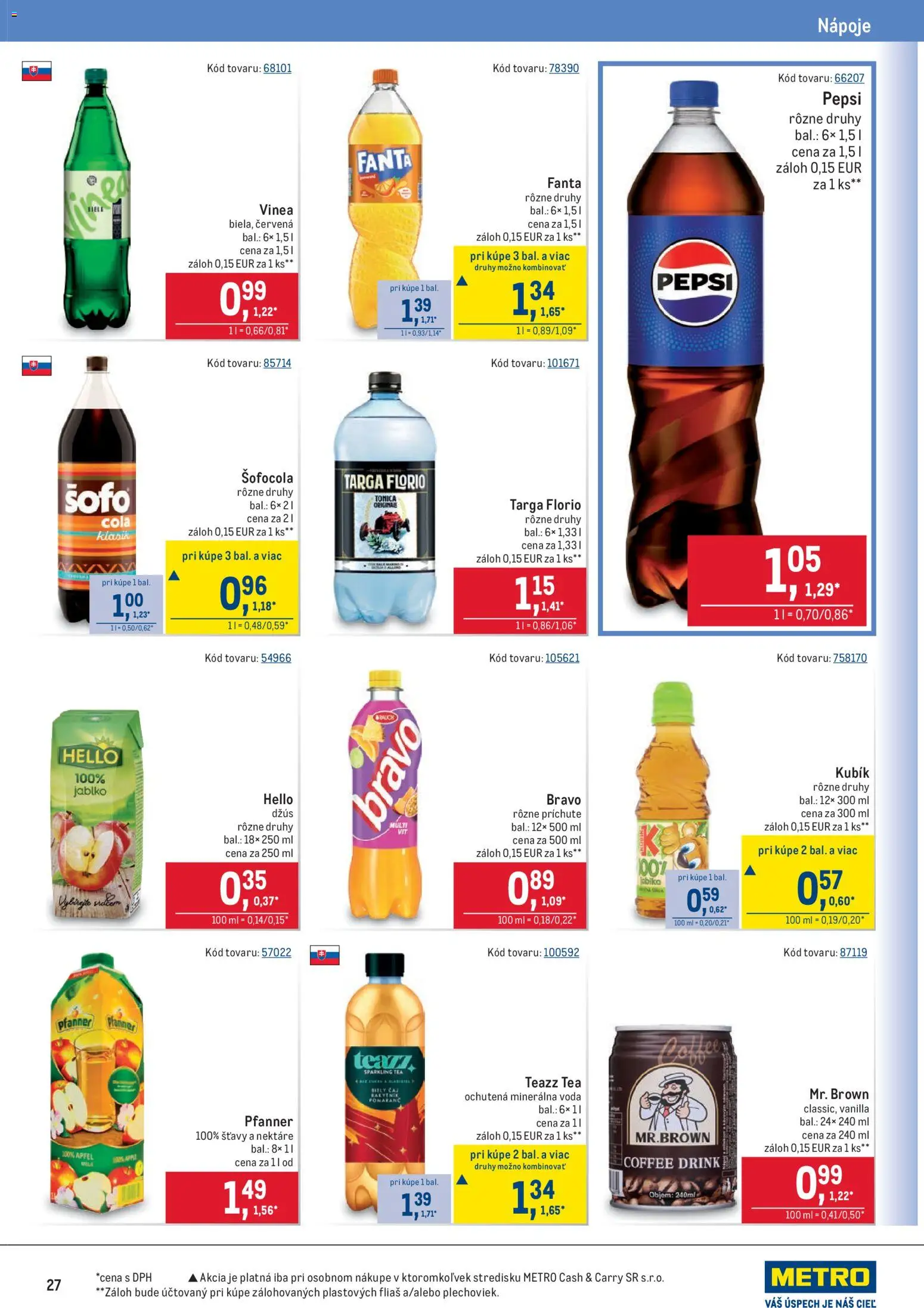 Nové Metro akcie – leták je platný od 11.03.2026 | Strana: 27 | Produkty: Džús, Voda, Pepsi, Minerálna voda