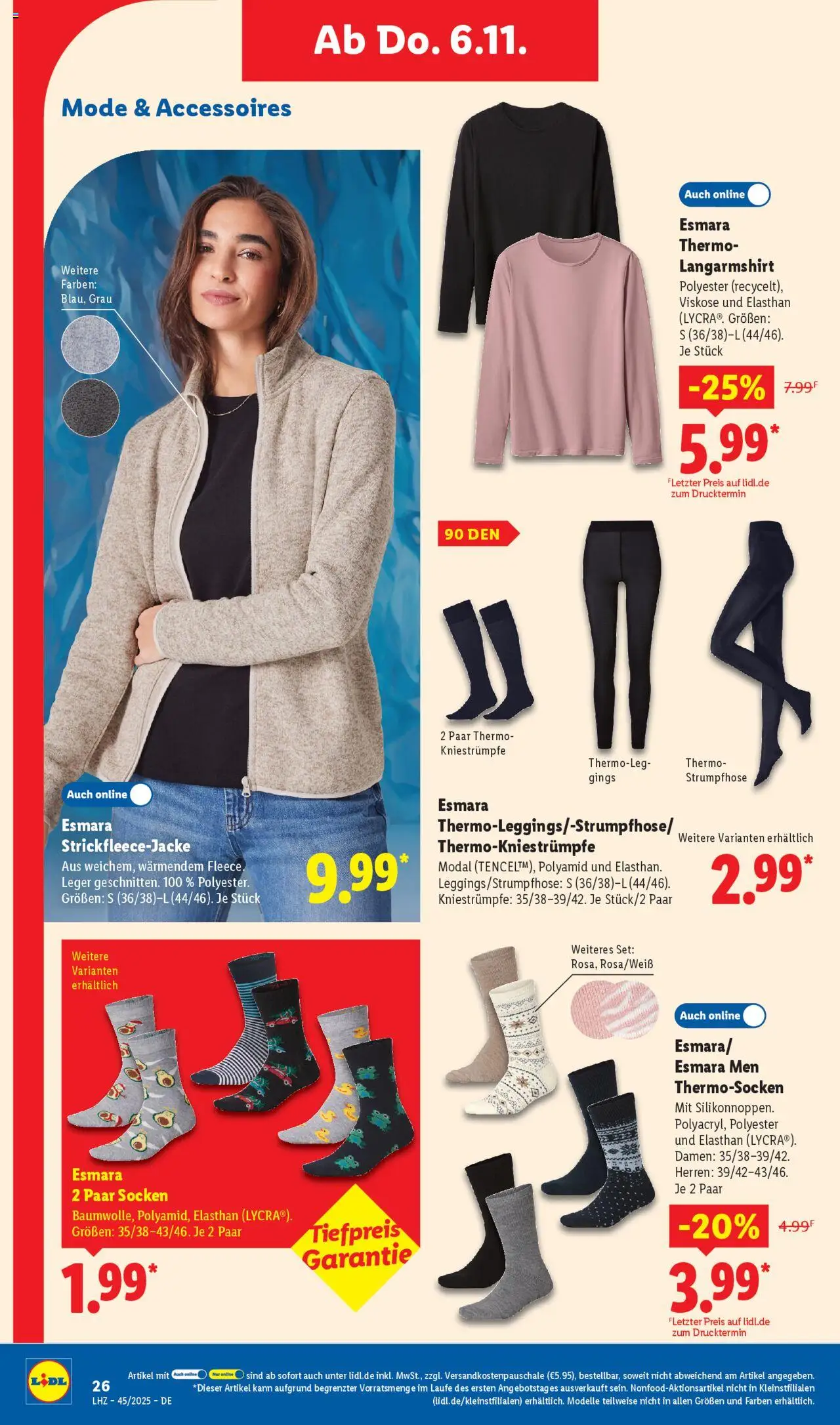 Lidl - Prospekt – gültig ab 03.11.2025 | Seite: 20 | Produkte: Langarmshirt, Kniestrümpfe, Socken, Strumpfhose