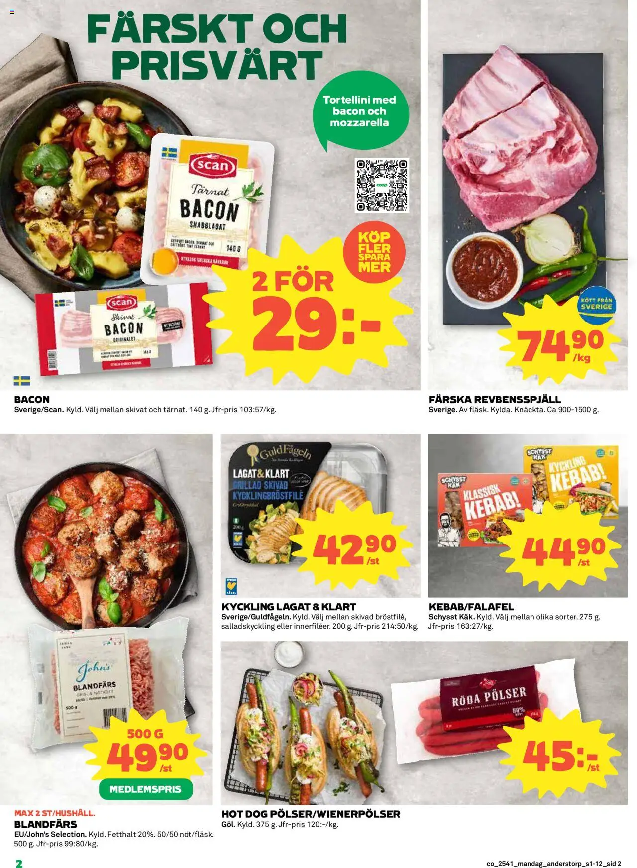 Coop reklamblad aktuell från 06.10.2025 | Sida: 2 | Produkter: Bacon, Revbensspjäll, Blandfärs