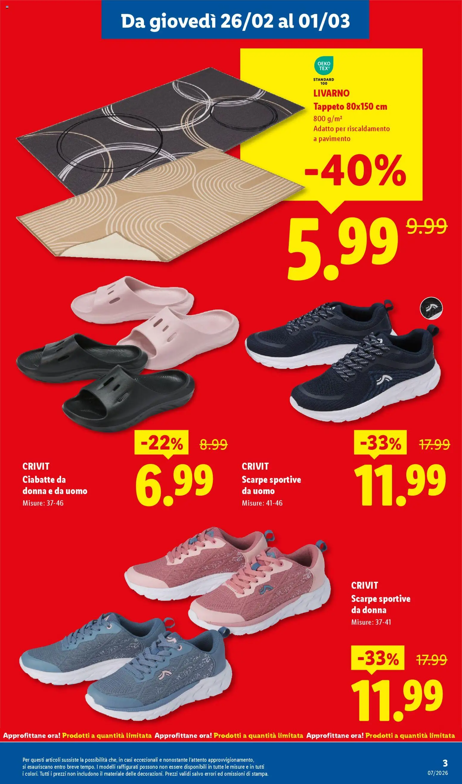 Volantino Lidl del 26.02.2026 | Pagina: 3 | Prodotti: Pavimento, Sneakers, Ciabatte, Scarpe