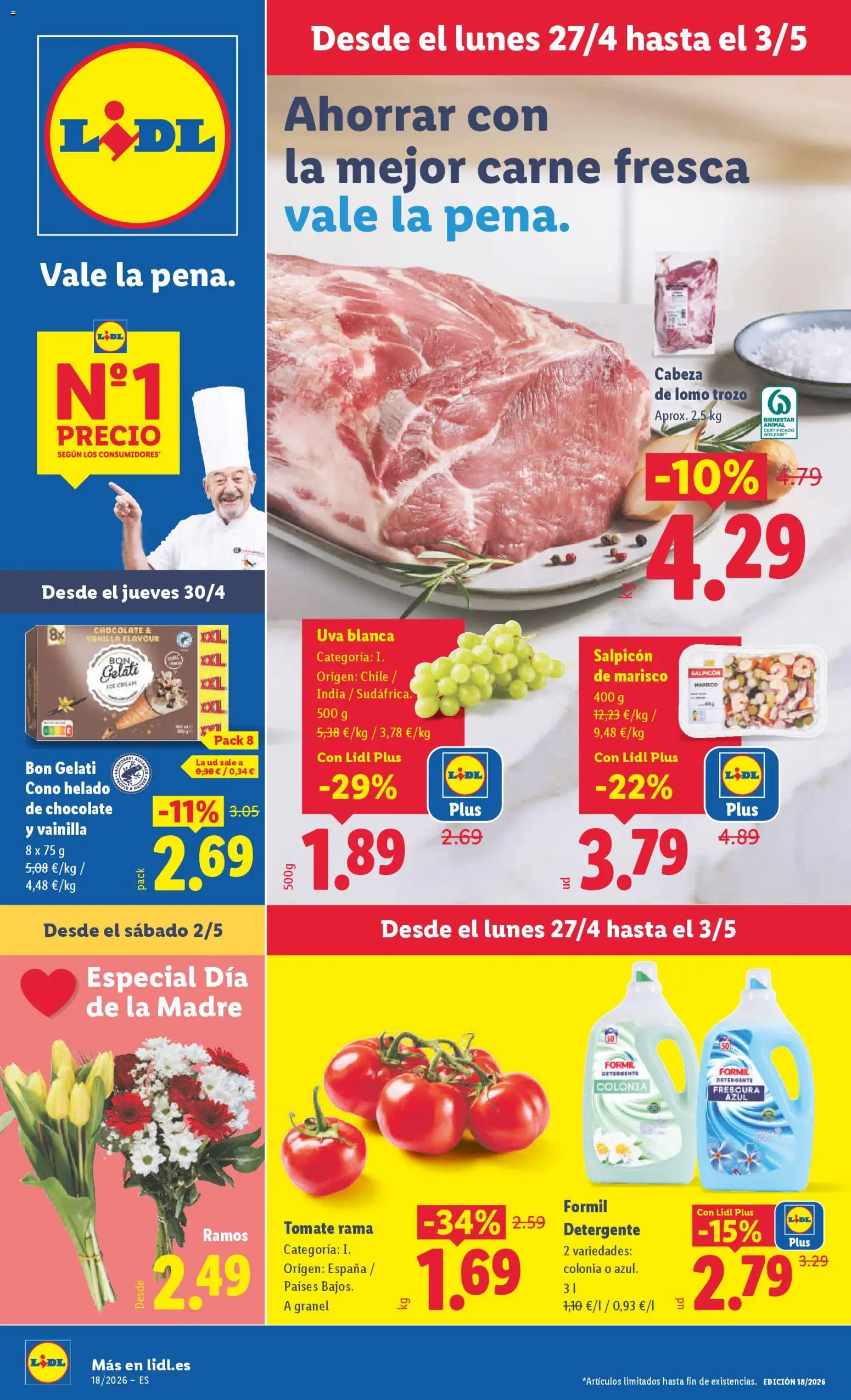 Lidl folleto │ válido desde el 27.04.2026 | Página: 1 | Productos: Colonia, Detergente, Chocolate, Helado