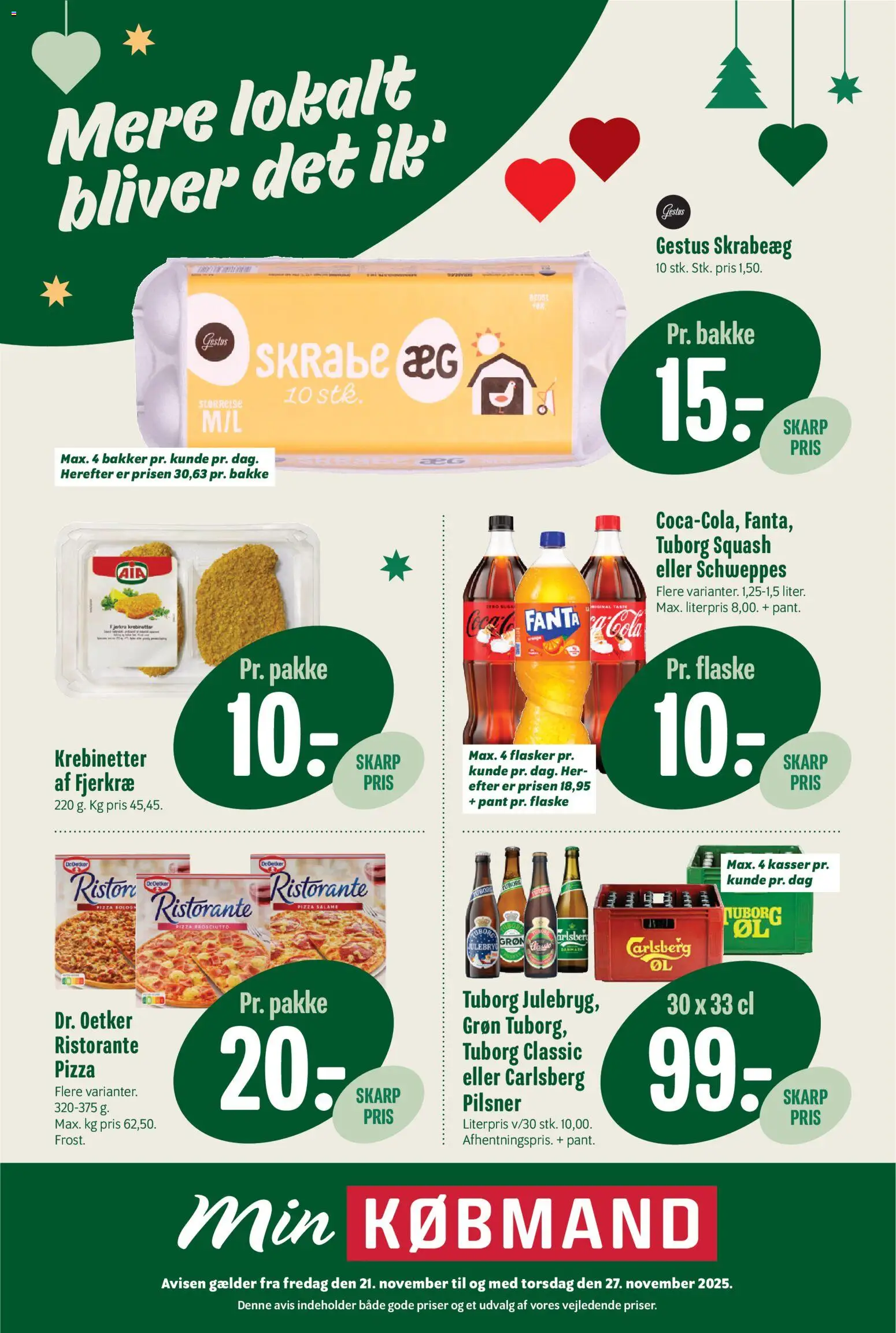 Min Købmand tilbudsavis – gyldig fra 21.11.2025 | Side: 1 | Produkter: Pizza, Squash, Fanta, Tuborg Squash