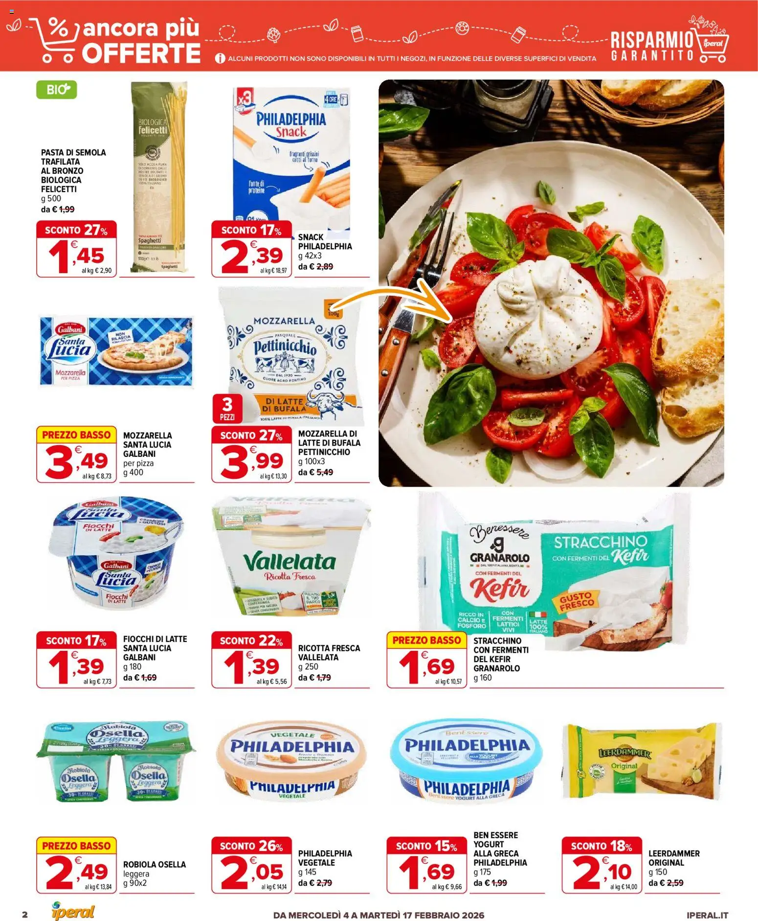 Volantino Iperal del 04.02.2026 | Pagina: 2 | Prodotti: Fiocchi, Latte, Pasta, Stracchino
